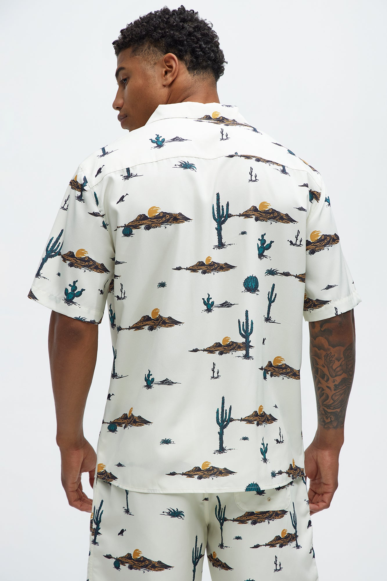 Desert Cuban Collar Button Up Shirt - White/combo - Image 3