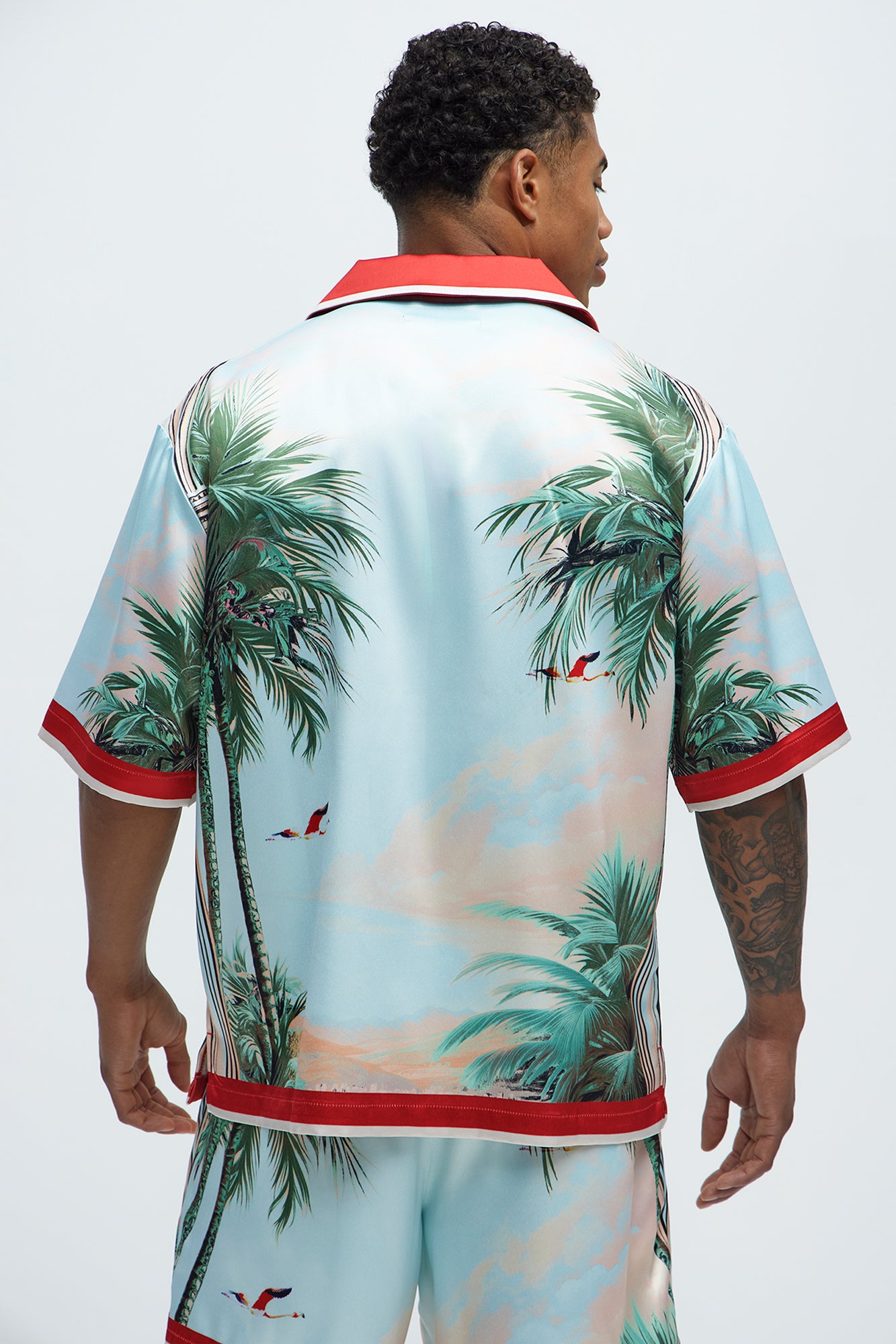 Flamingo And Palm Resort Button Up Shirt - Multi Color - Image 3