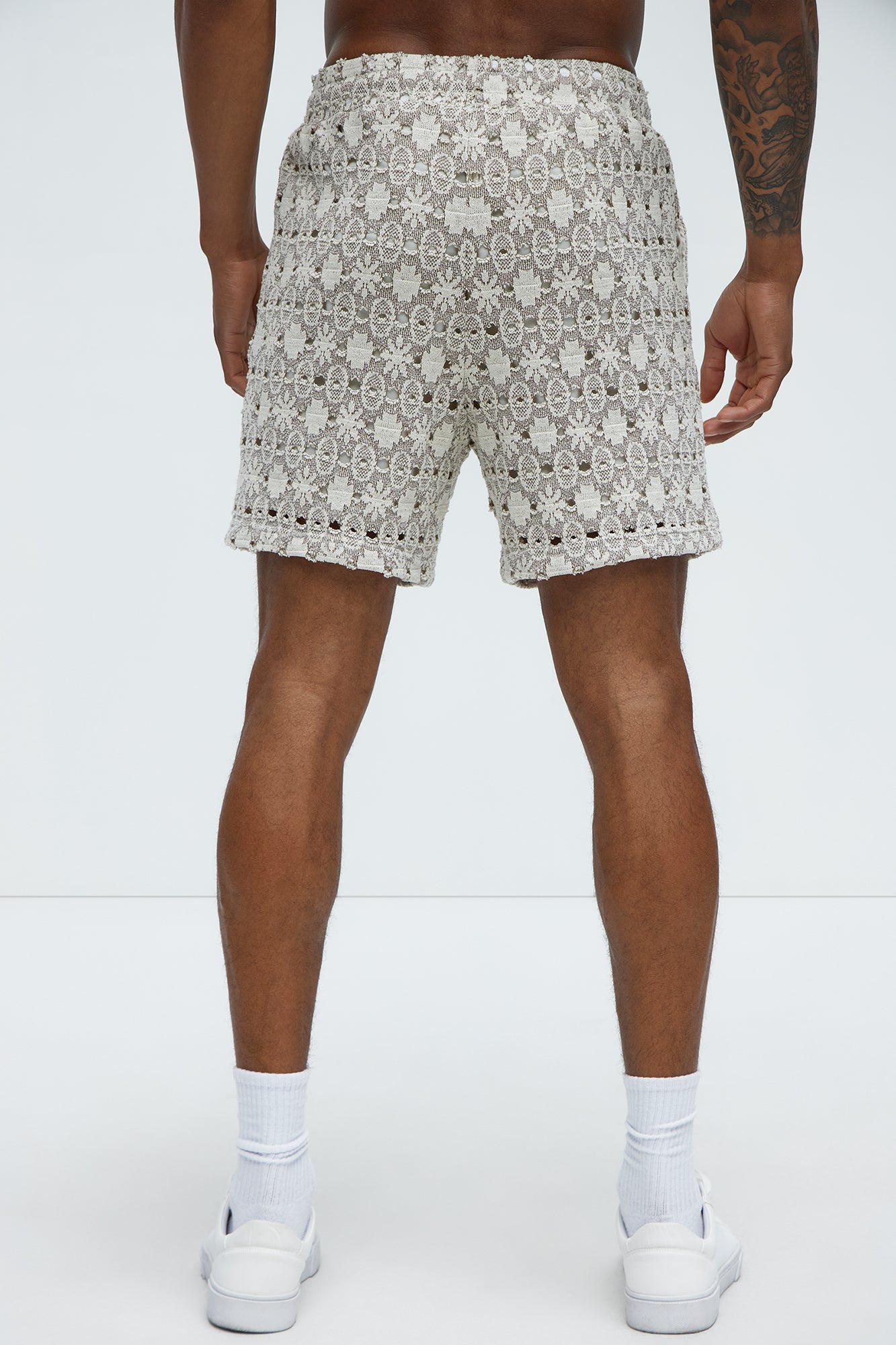 Patterned Open Knit Shorts - Cream/combo - Image 4