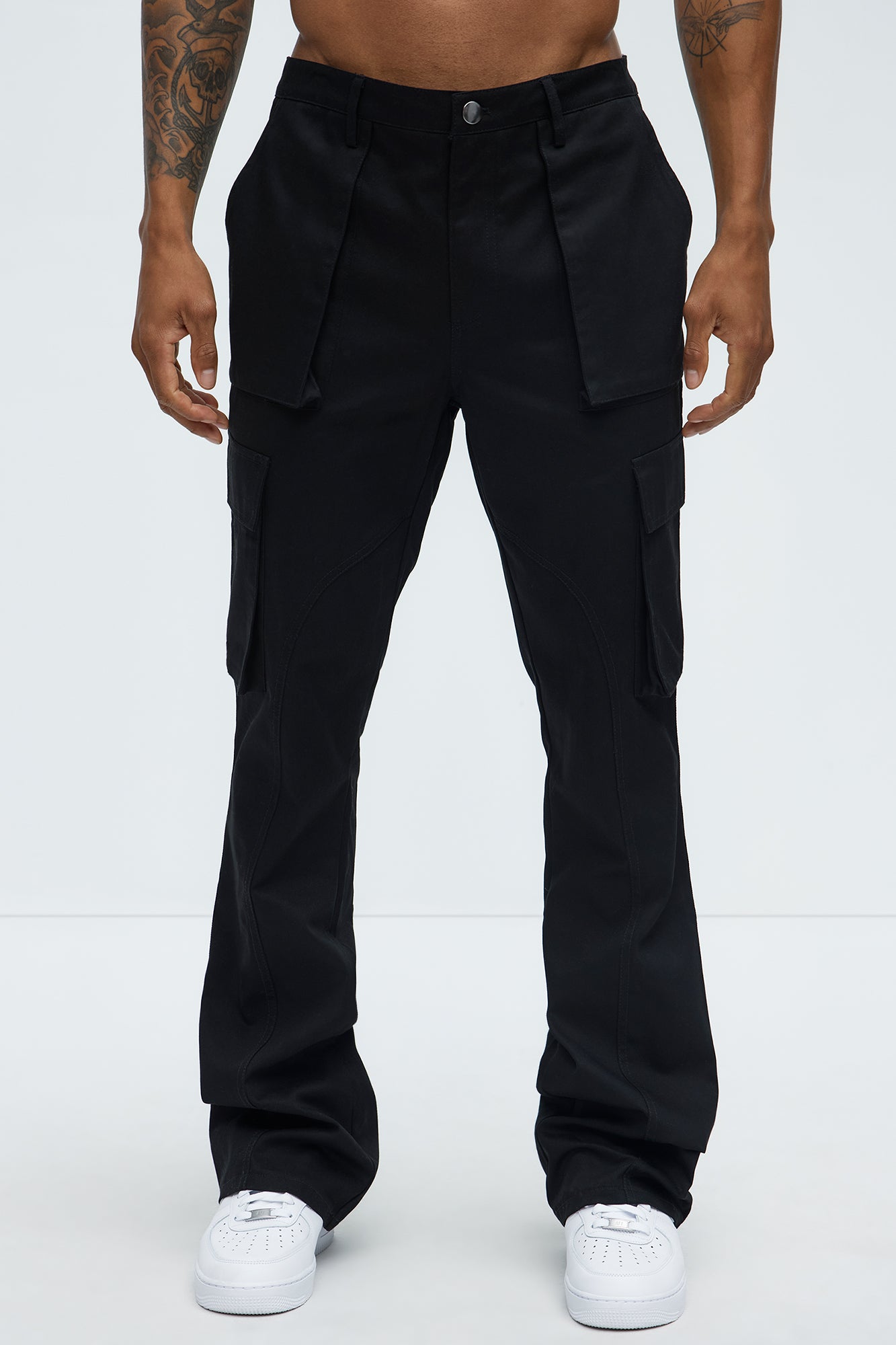 Double Up Stacked Slim Cargo Pants - Black - Image 3