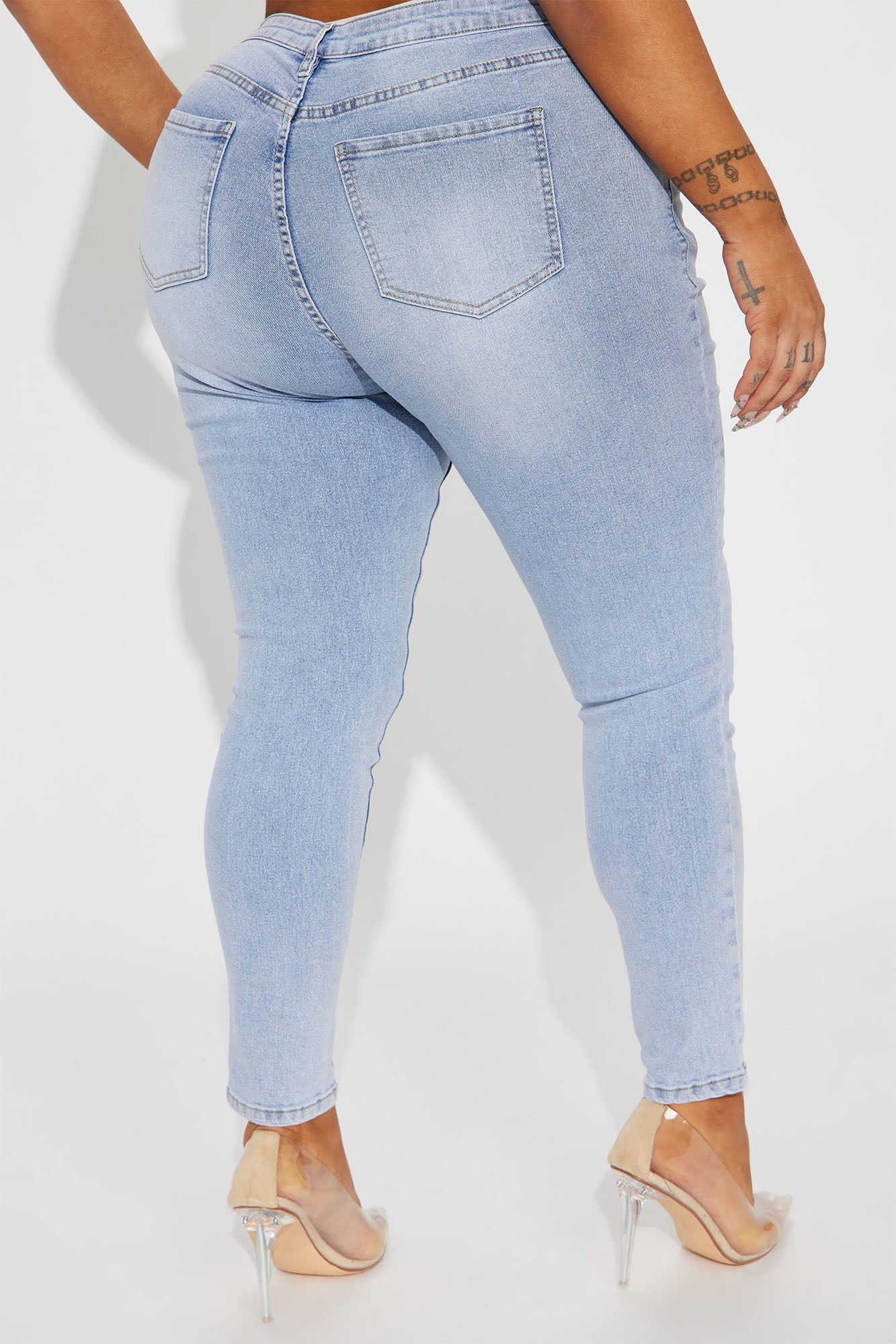 Malia Mid Rise Stretch Skinny Jeans - Light Wash - Image 6