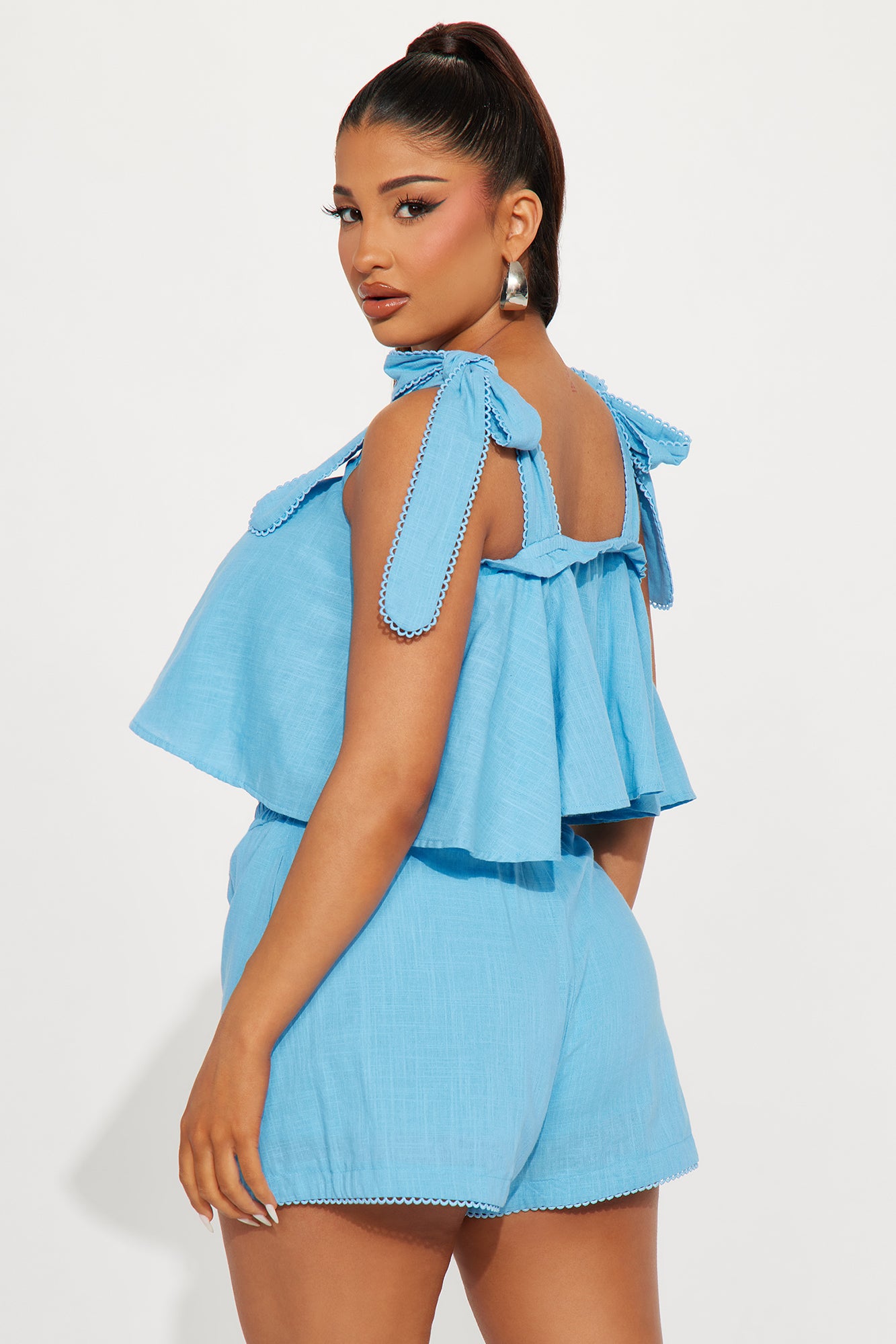 Sweet As Can Be Linen Short Set - Blue - Image 3