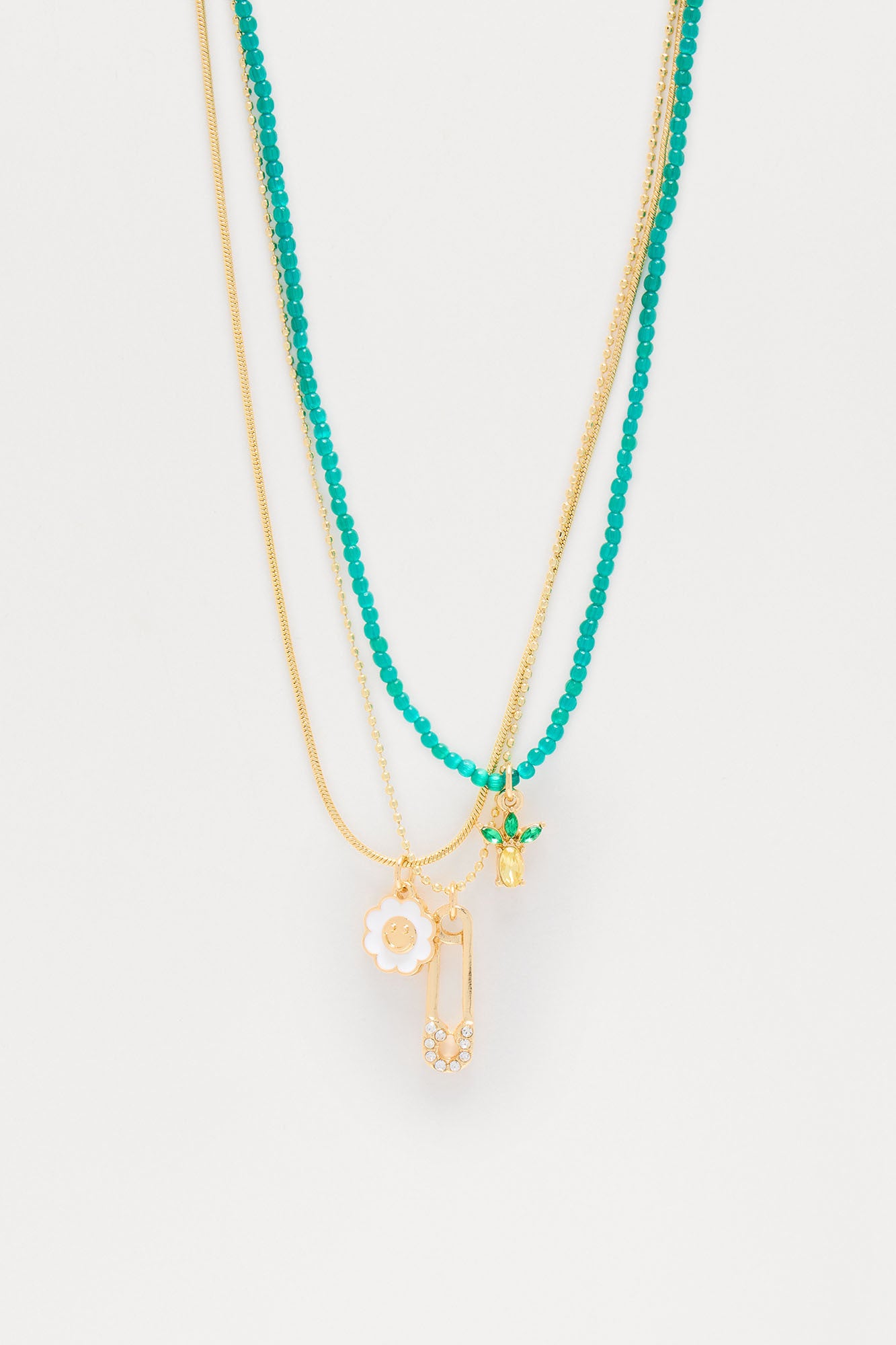 Joyful Remix Beaded Floral Layered Multi Necklace Set - Green/combo - Image 3