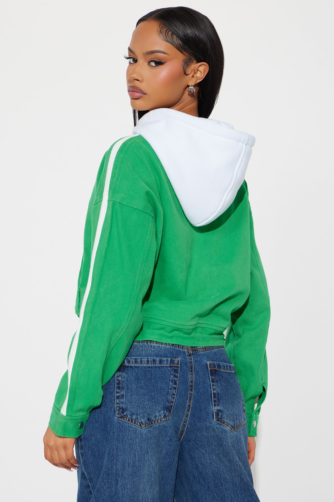 Catch Up Hooded Twill Jacket - Kelly Green - Image 4