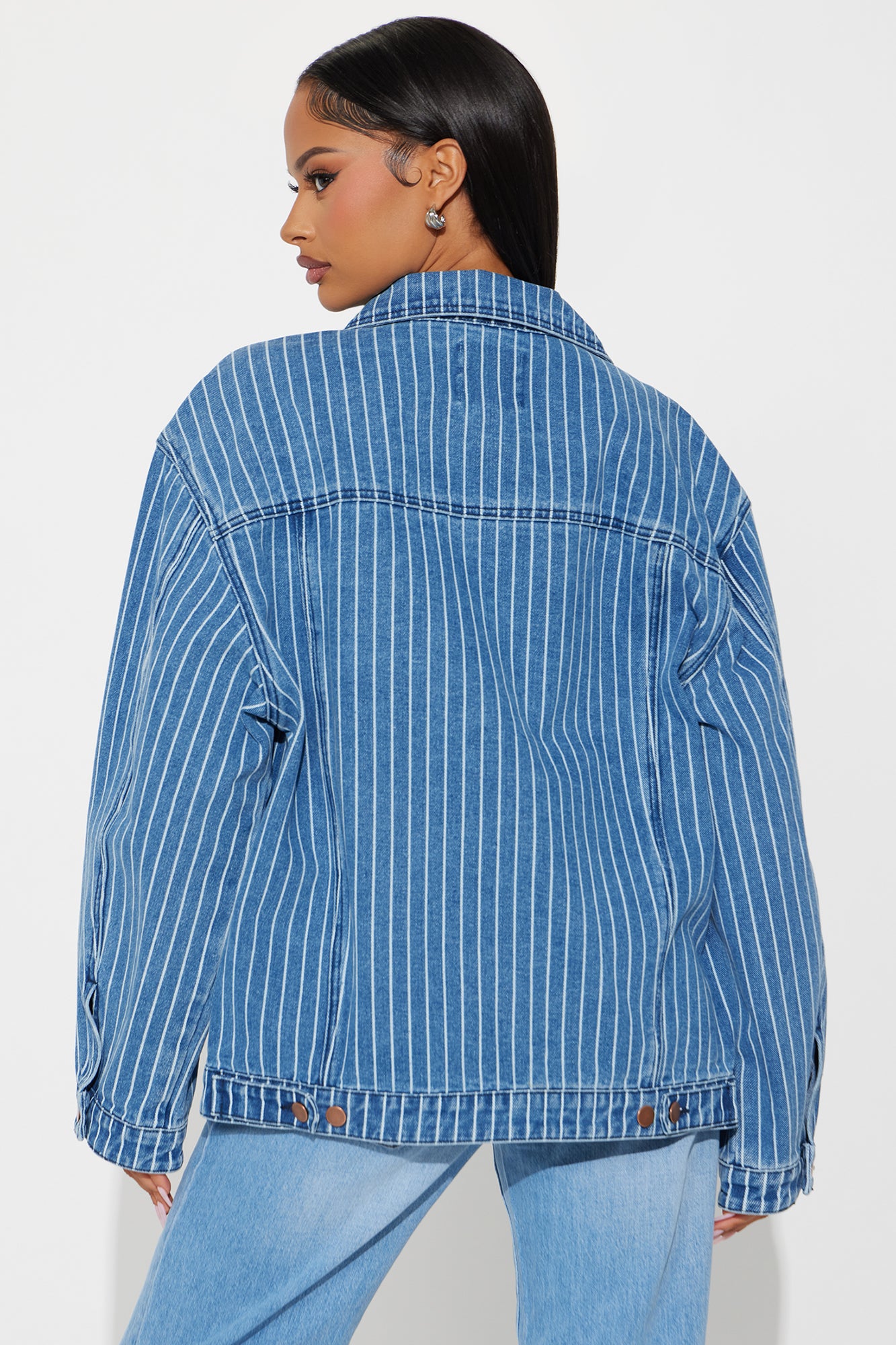 Penelope Pinstripe Denim Jacket - Medium Wash - Image 3