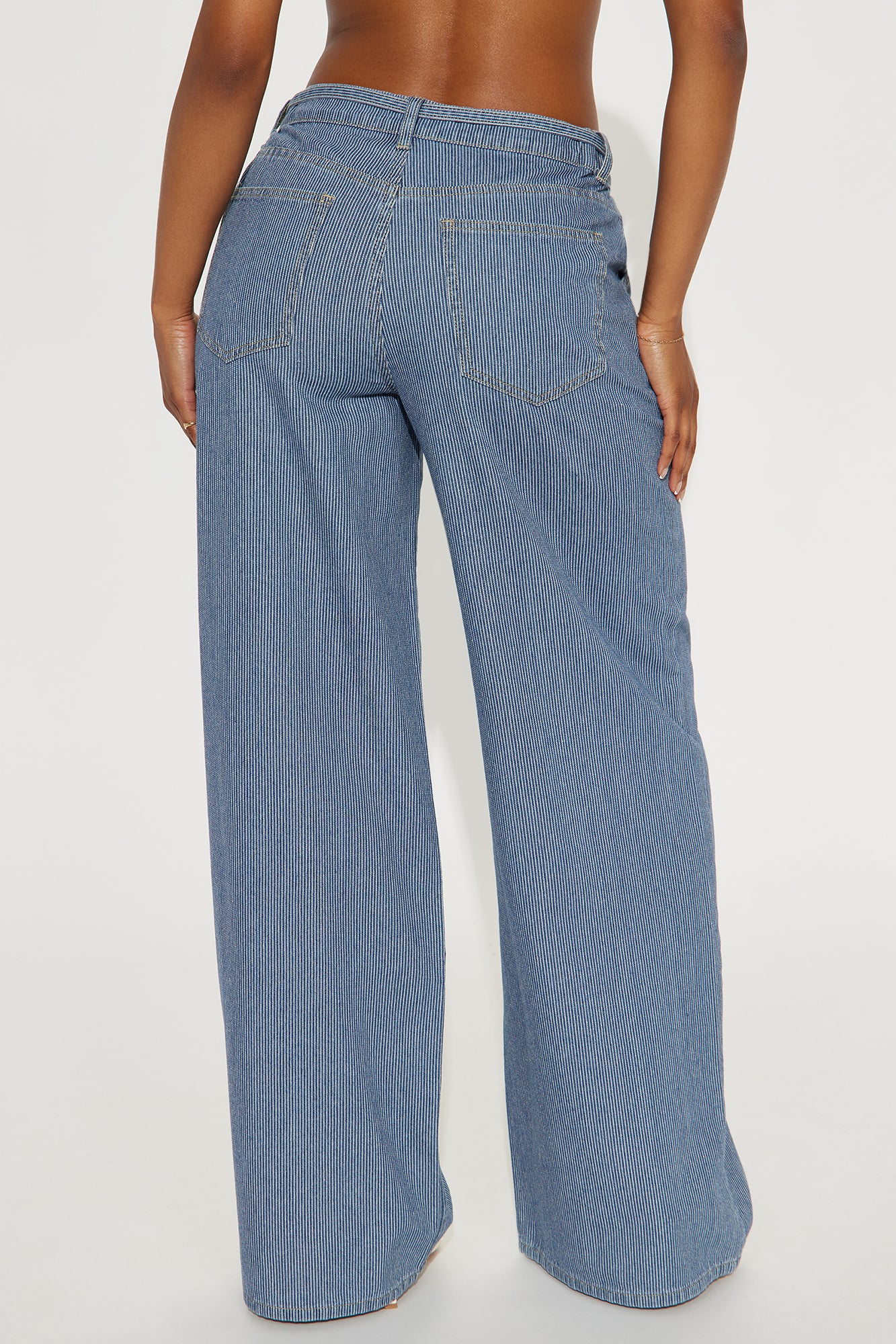 Laid Back Pinstripe Wide Leg Denim Trouser - Dark Wash - Image 3