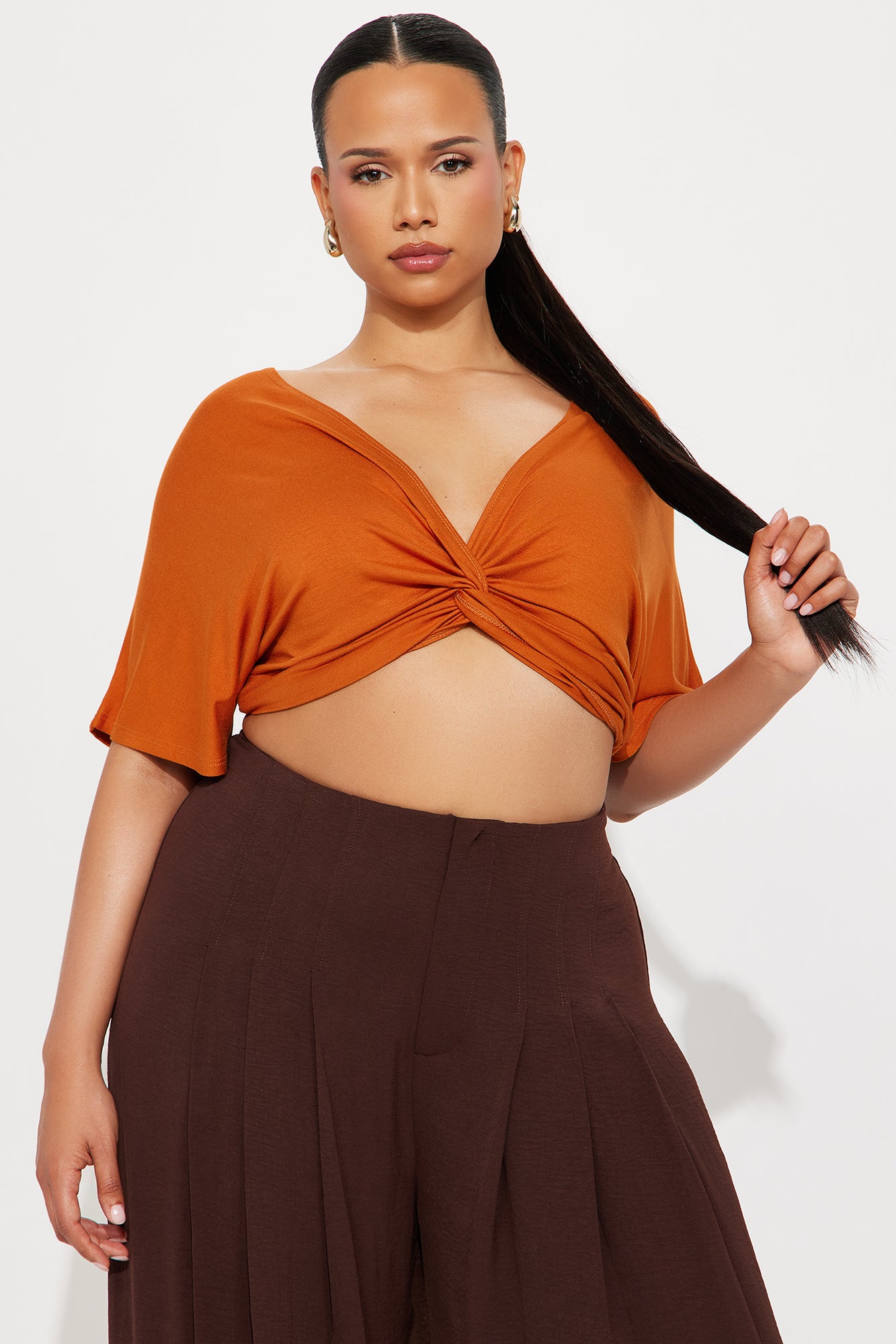 Lynette Twist Front Short Sleeve Top - Rust - Image 4