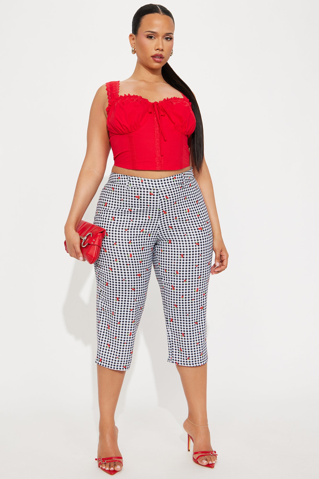 Cherry Love Gingham Capri Pant - Black/combo - Image 4