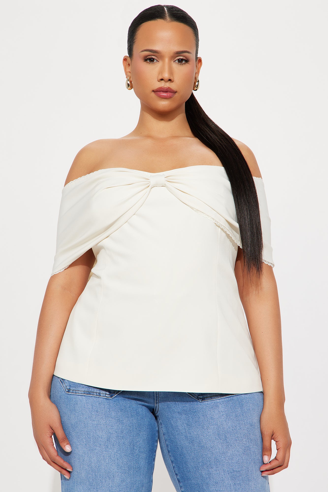 Perfectly Wrapped Off Shoulder Top - Ivory - Image 4