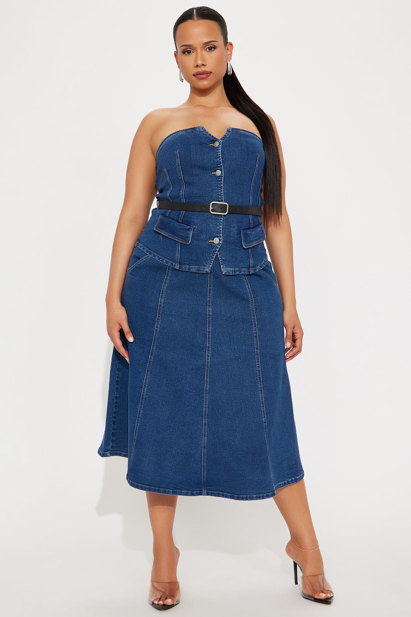 Zoe Denim Belted Skirt Set - Medium Wash - Image 4