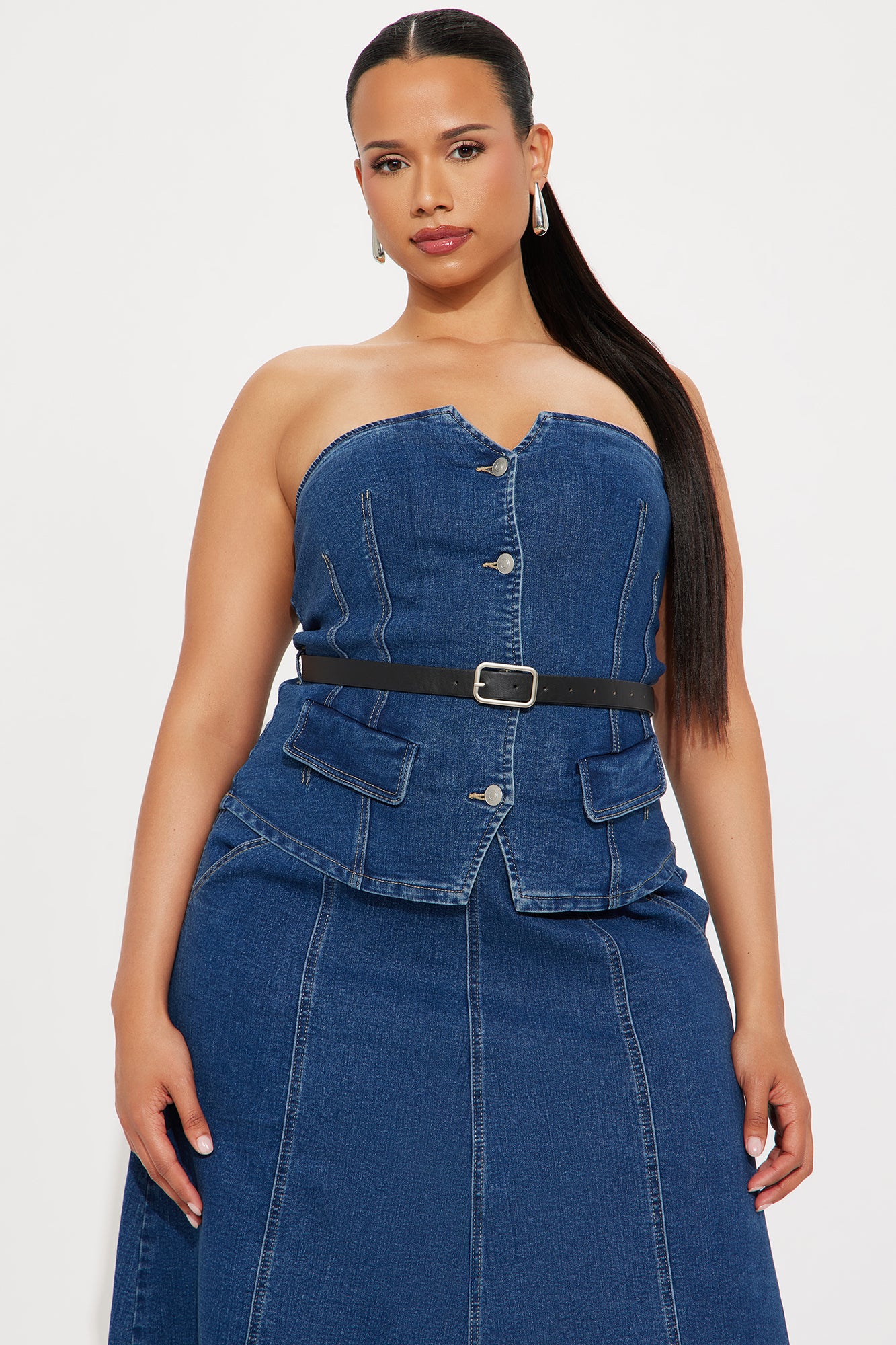 Zoe Denim Belted Skirt Set - Medium Wash - Image 5
