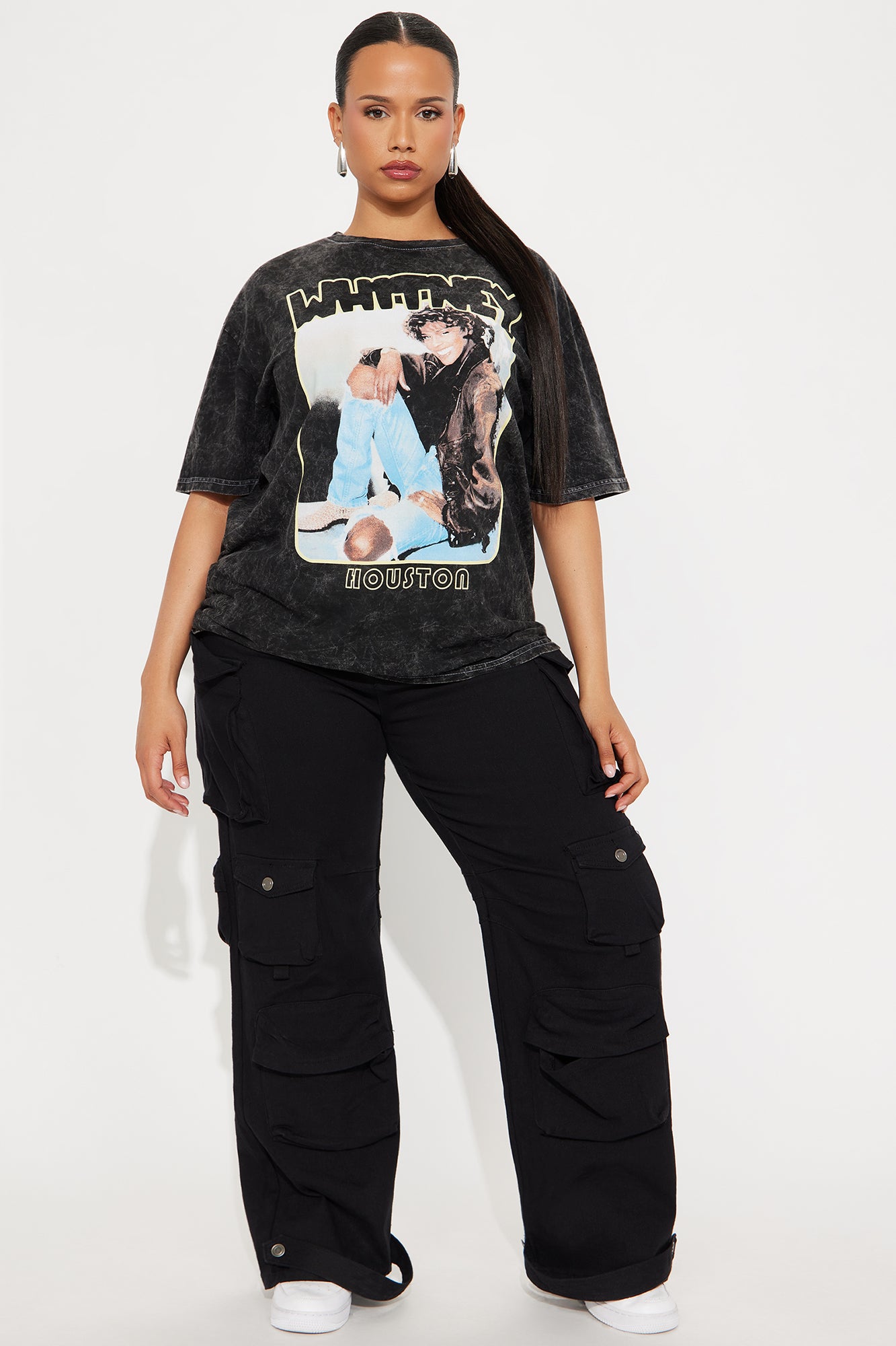Whitney Houston Washed Oversized Tee - Black - Image 6