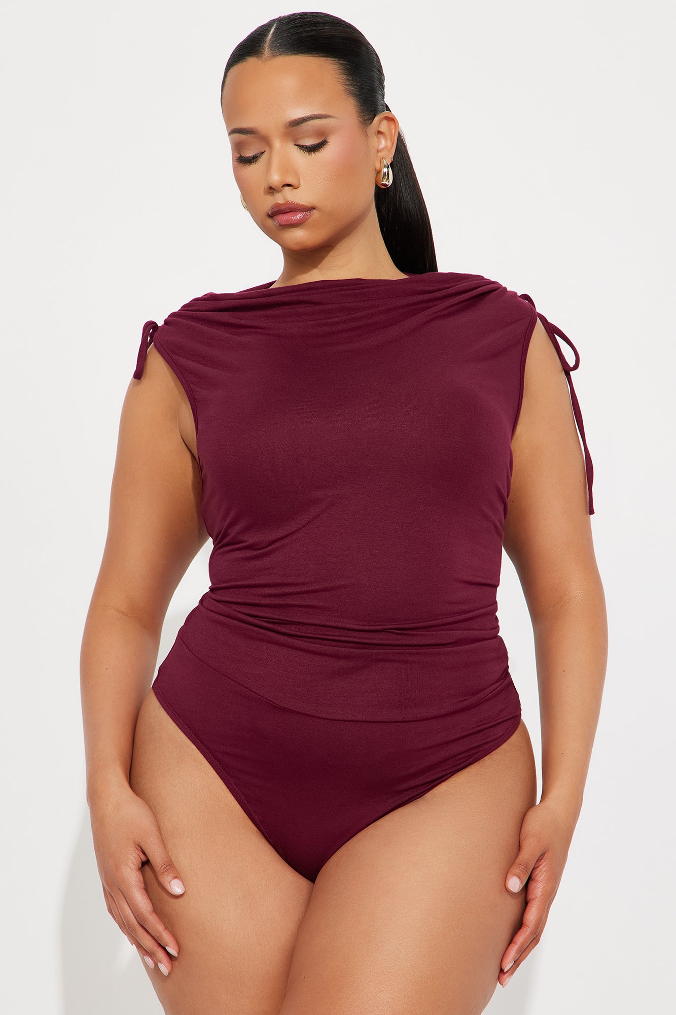Adelyn Tie Shoulder Bodysuit - Burgundy - Image 5