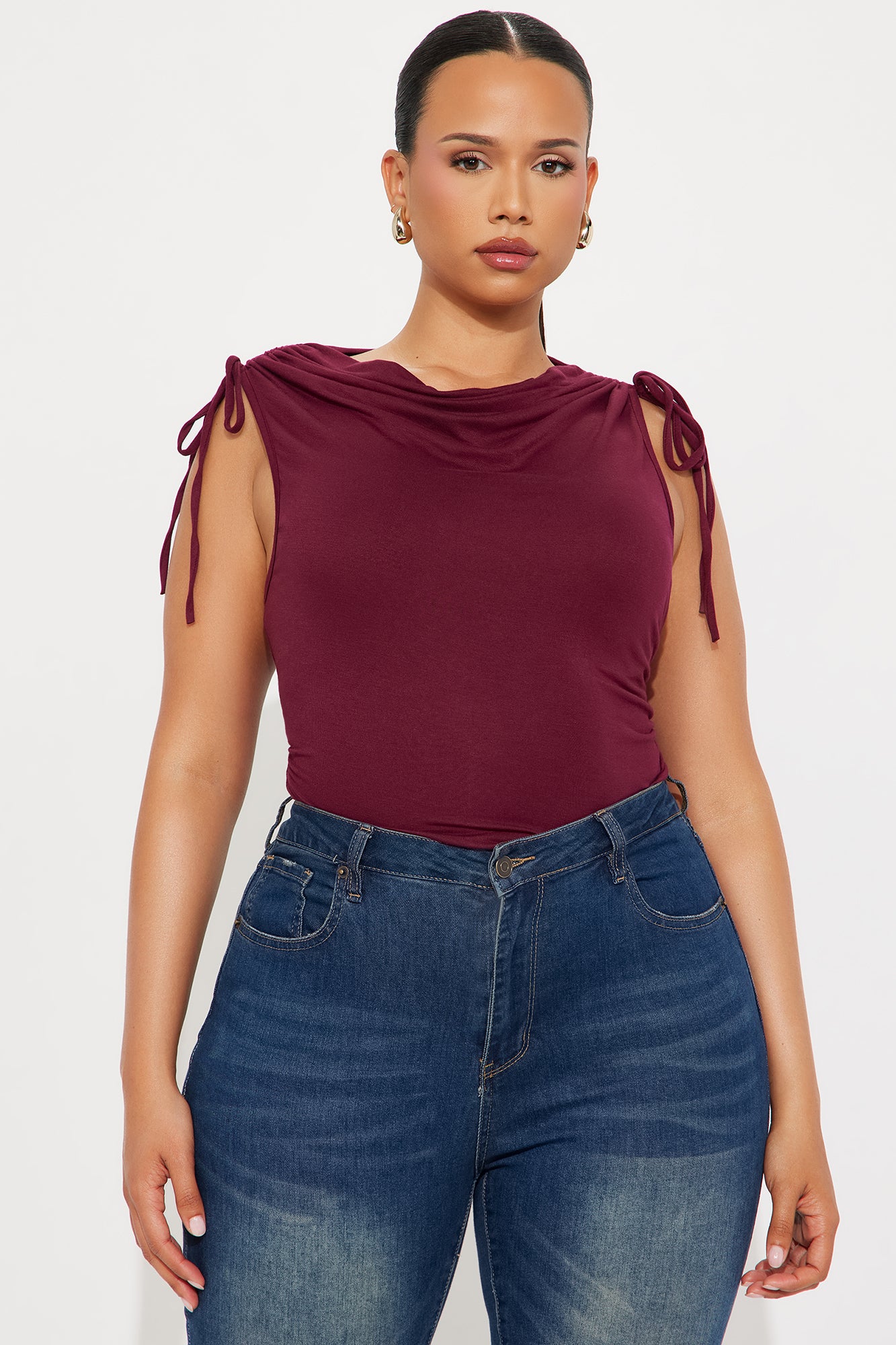Adelyn Tie Shoulder Bodysuit - Burgundy - Image 7