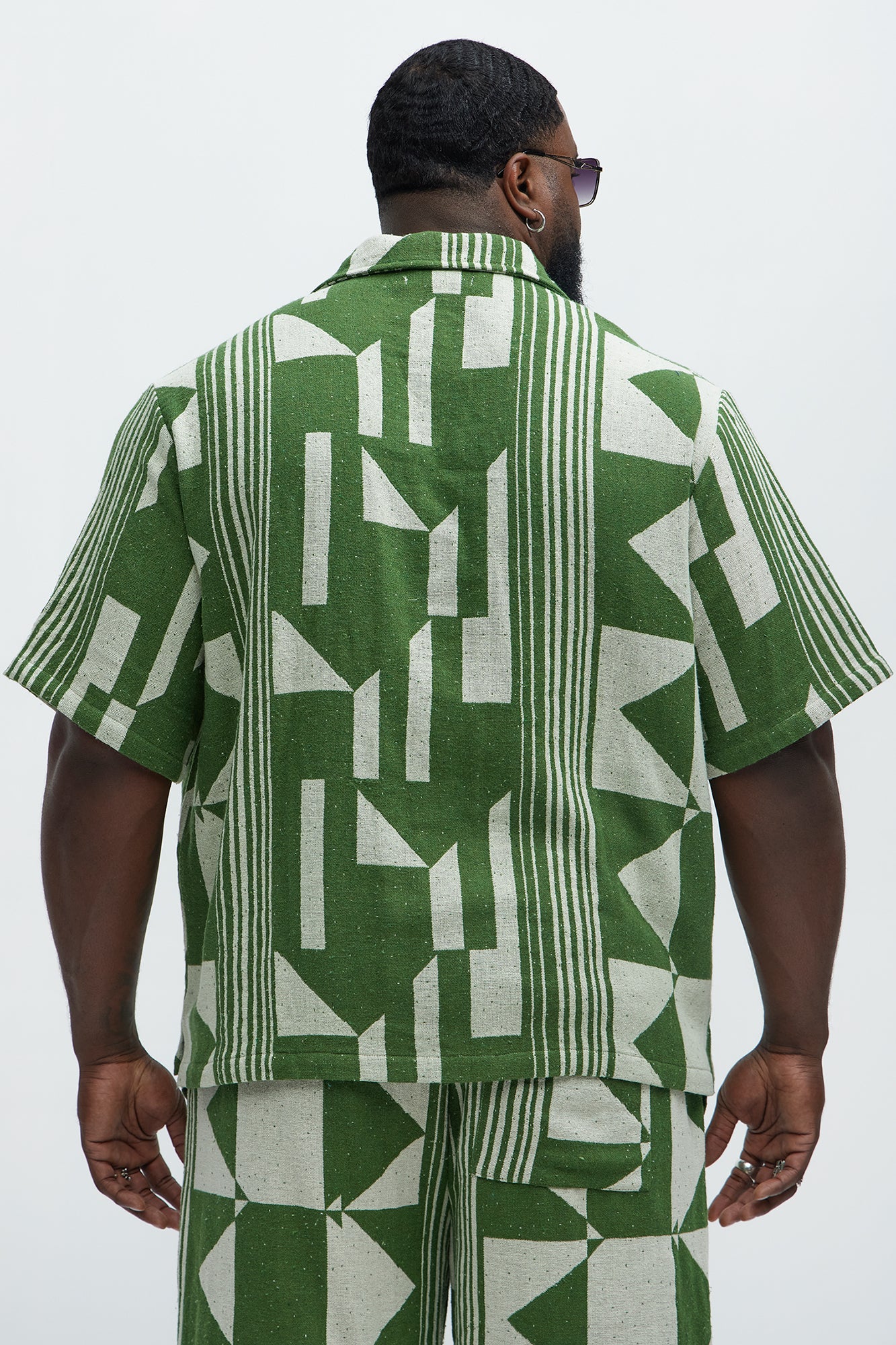 Abstract Cuban Collar Button Down Shirt - Olive/combo - Image 7