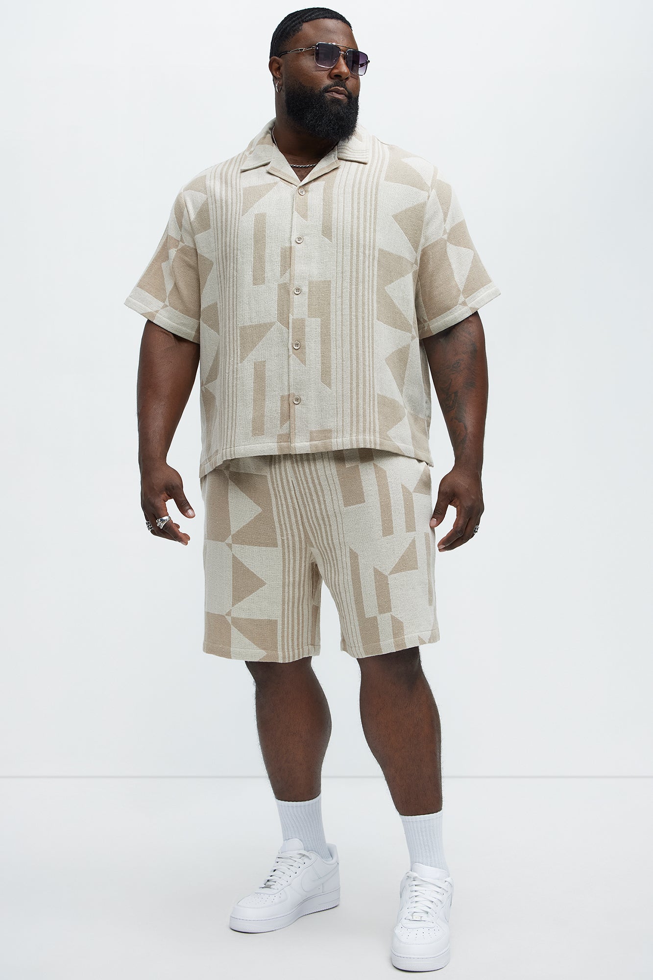 Abstract Cuban Collar Button Down Shirt - Cream/combo - Image 6