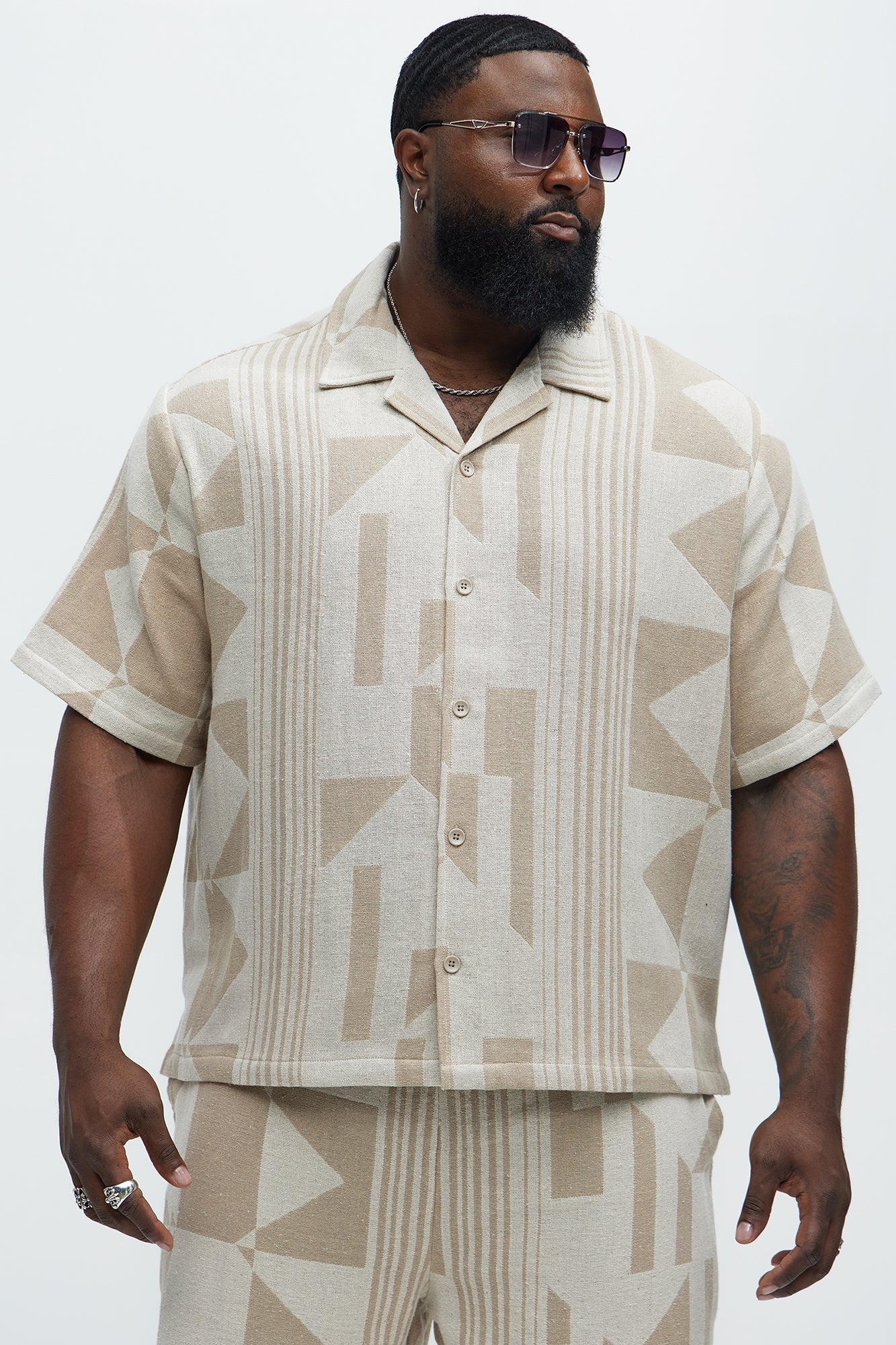Abstract Cuban Collar Button Down Shirt - Cream/combo - Image 5