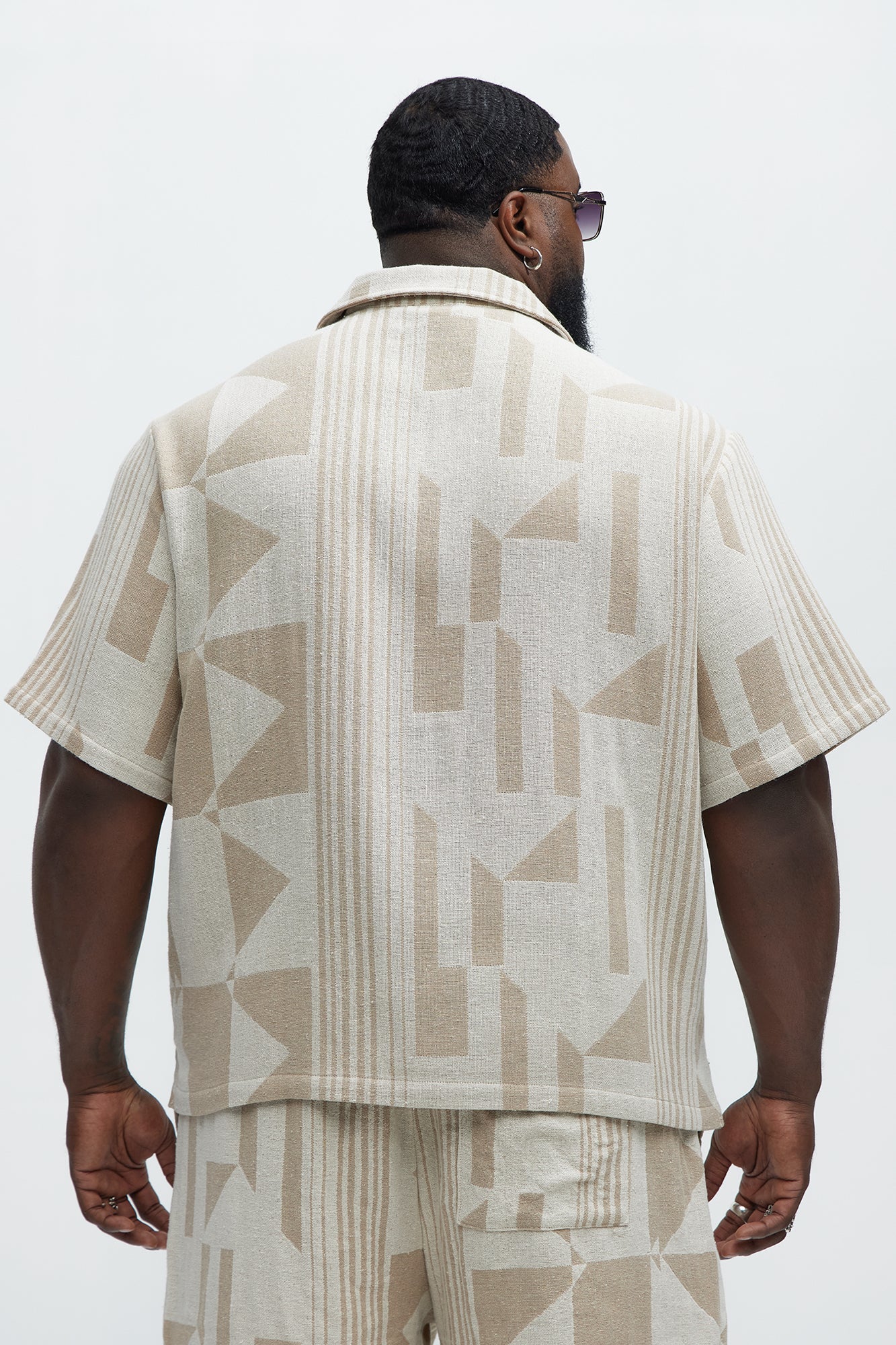 Abstract Cuban Collar Button Down Shirt - Cream/combo - Image 7
