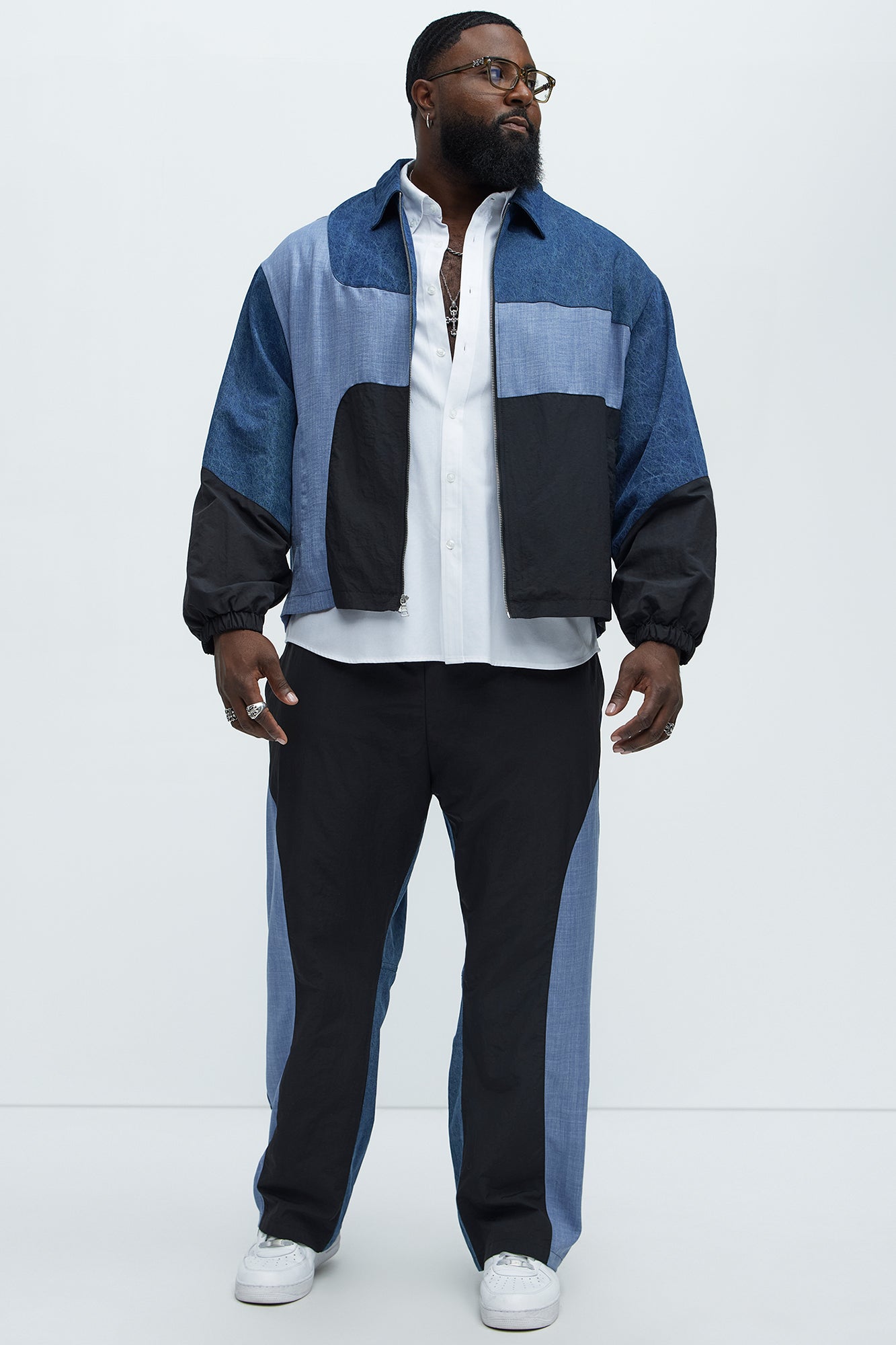 Baggy Colorblock And Denim Pants - Blue/combo - Image 6