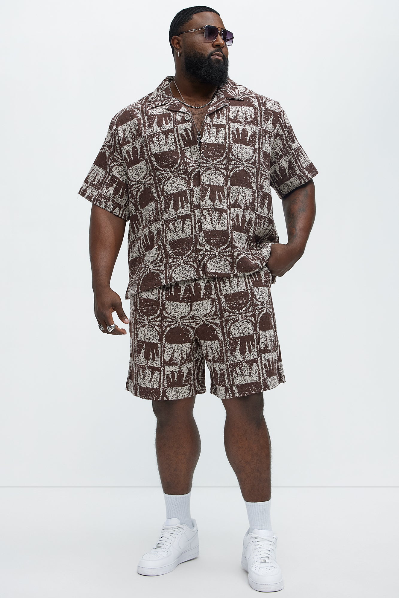 Tribal Pattern Relaxed Shorts - Brown/combo - Image 6
