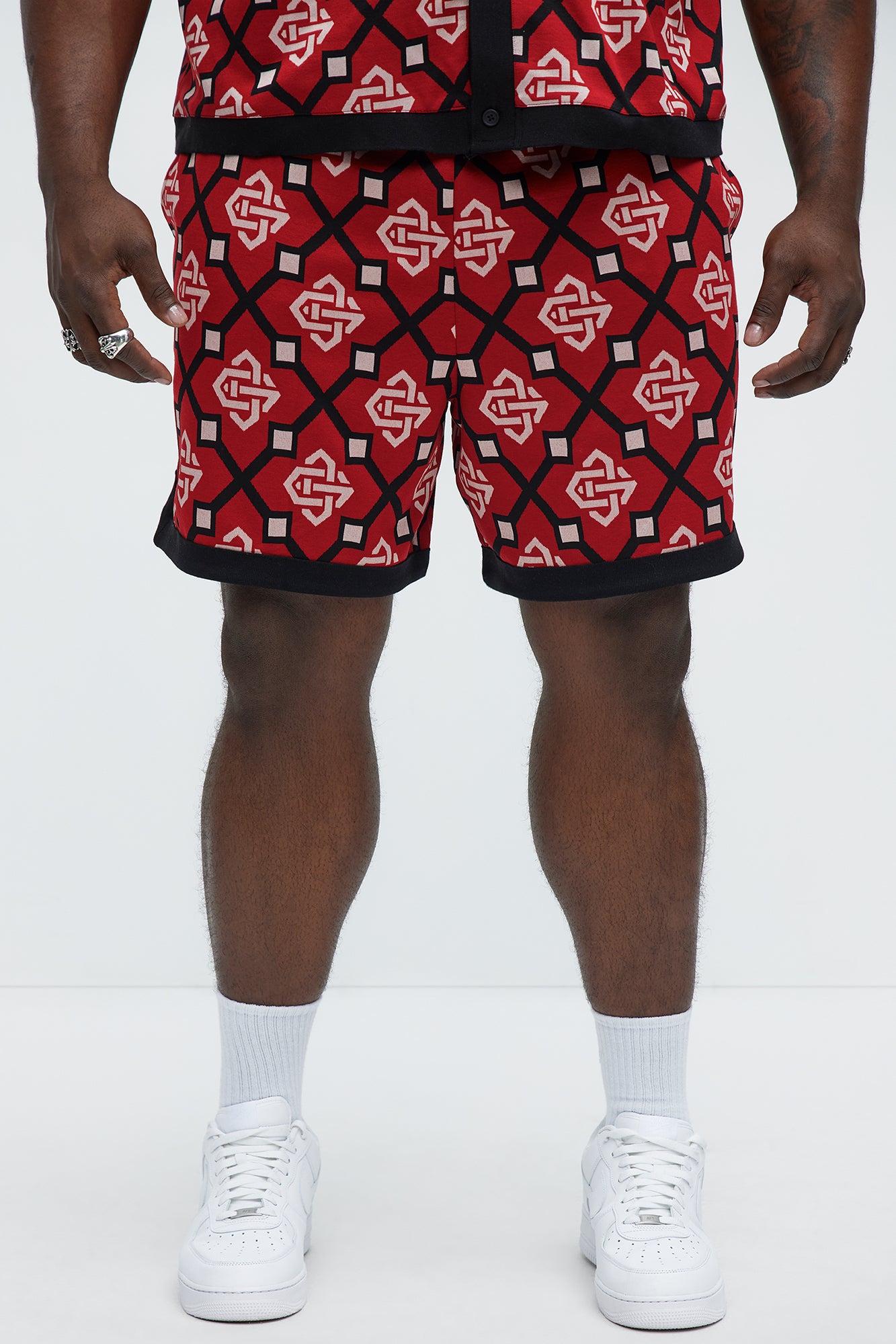 All Over Geo Jacquard Shorts - Red - Image 6