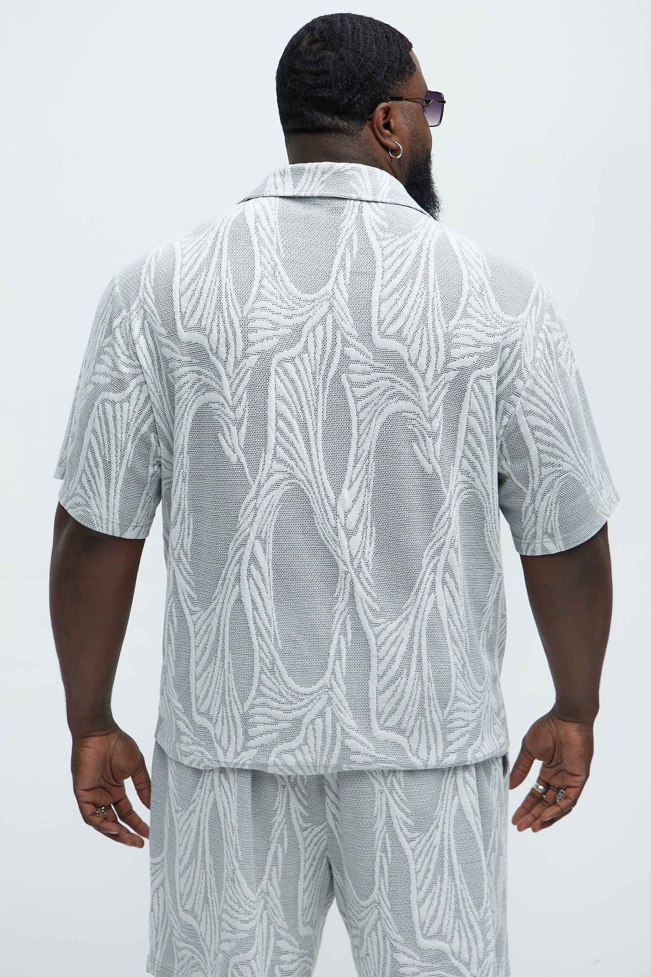 Leaf Patterned Knit Button Up Shirt - Grey/combo - Image 7