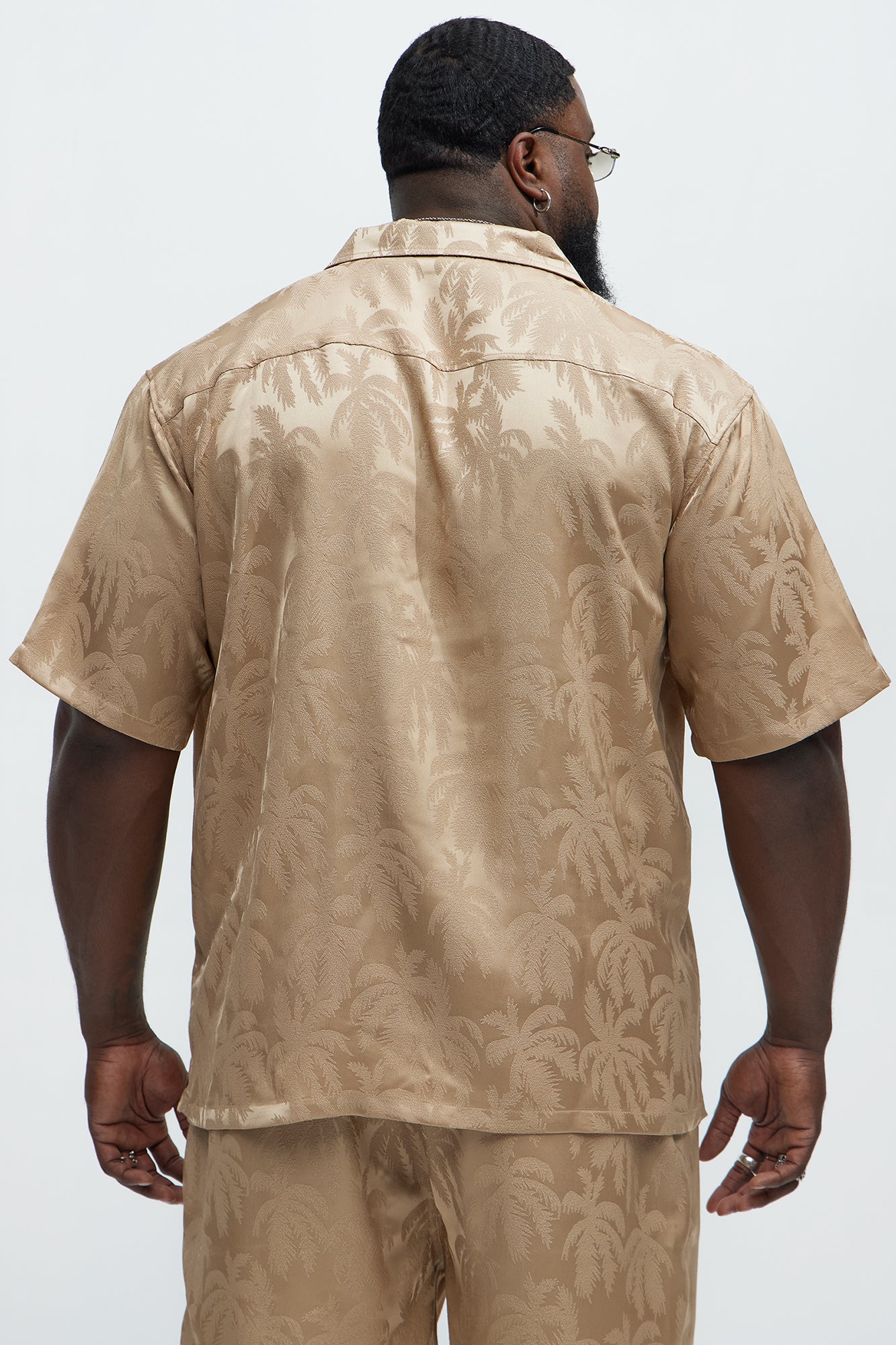Palm Trees Jacquard Short Sleeve Button Up Shirt - Brown - Image 7