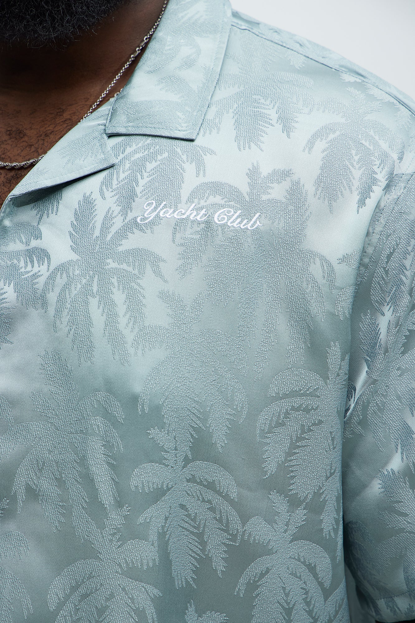 Palm Trees Jacquard Short Sleeve Button Up Shirt - Green - Image 7