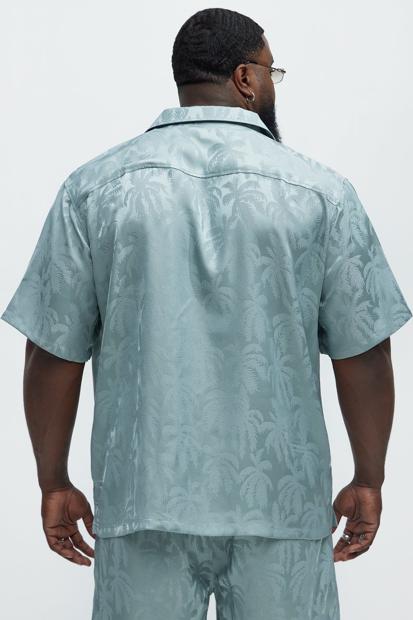 Palm Trees Jacquard Short Sleeve Button Up Shirt - Green - Image 8