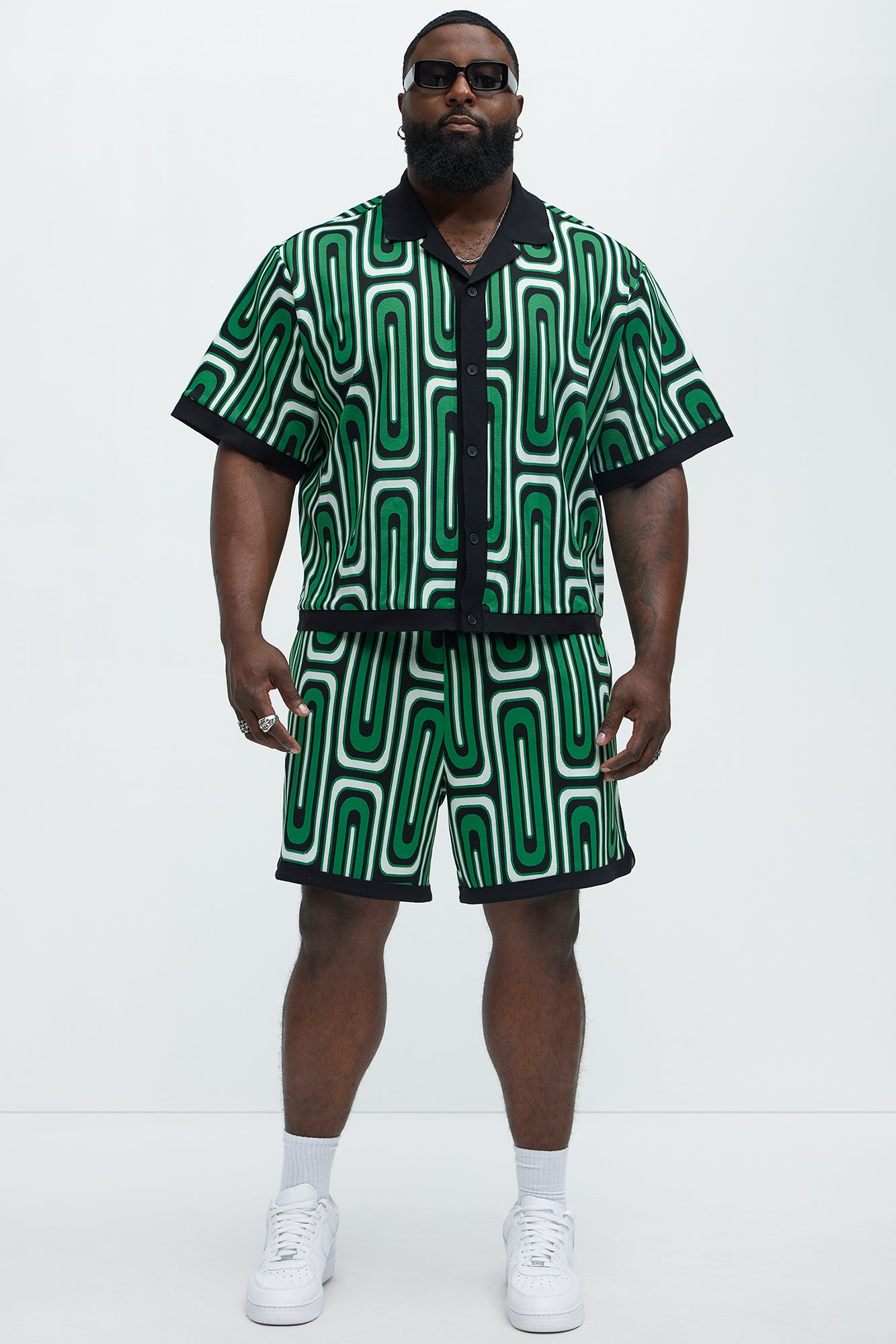 Jack Retro Pattern Cuban Collar Shirt - Green/combo - Image 7