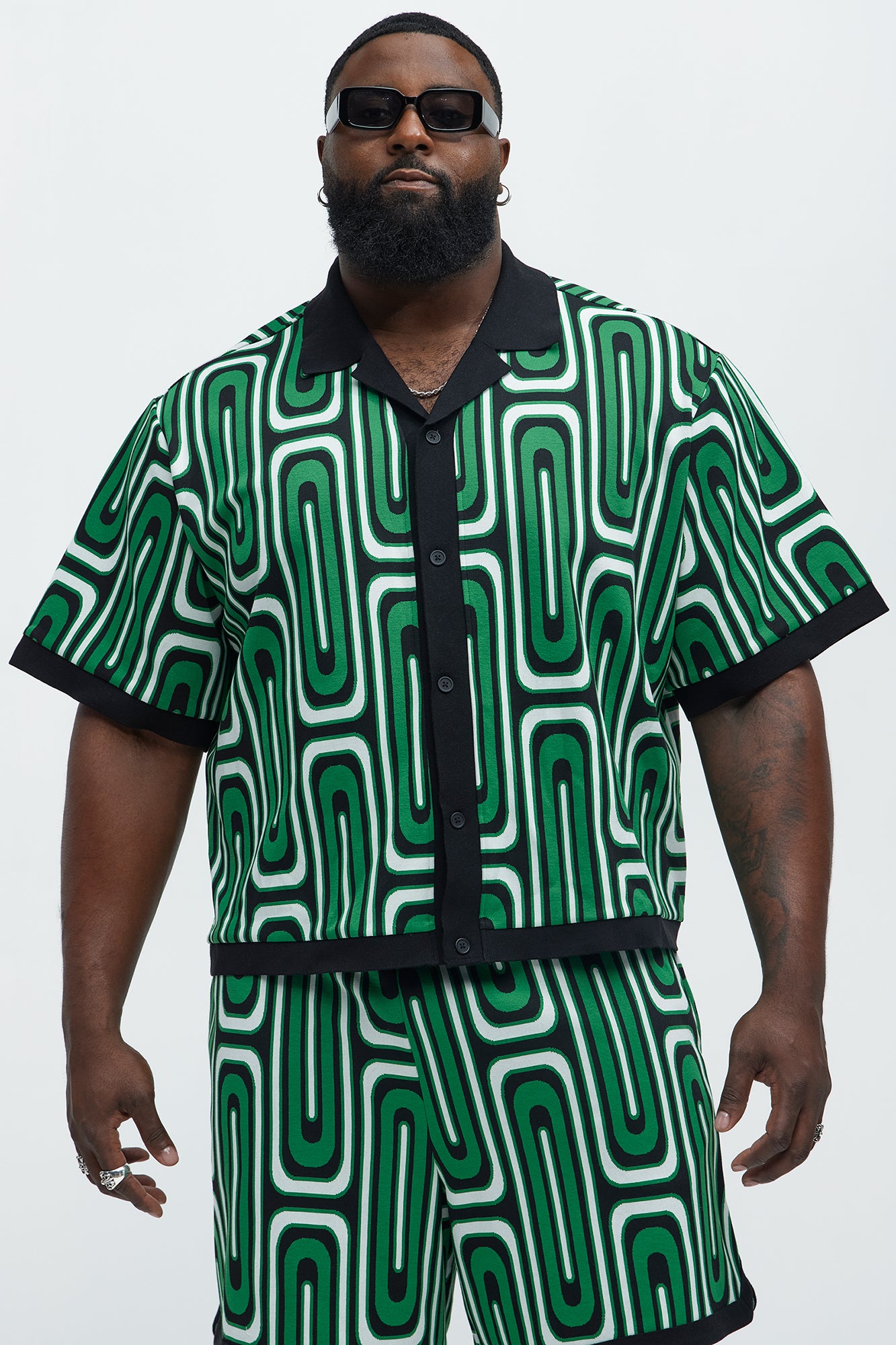 Jack Retro Pattern Cuban Collar Shirt - Green/combo - Image 6