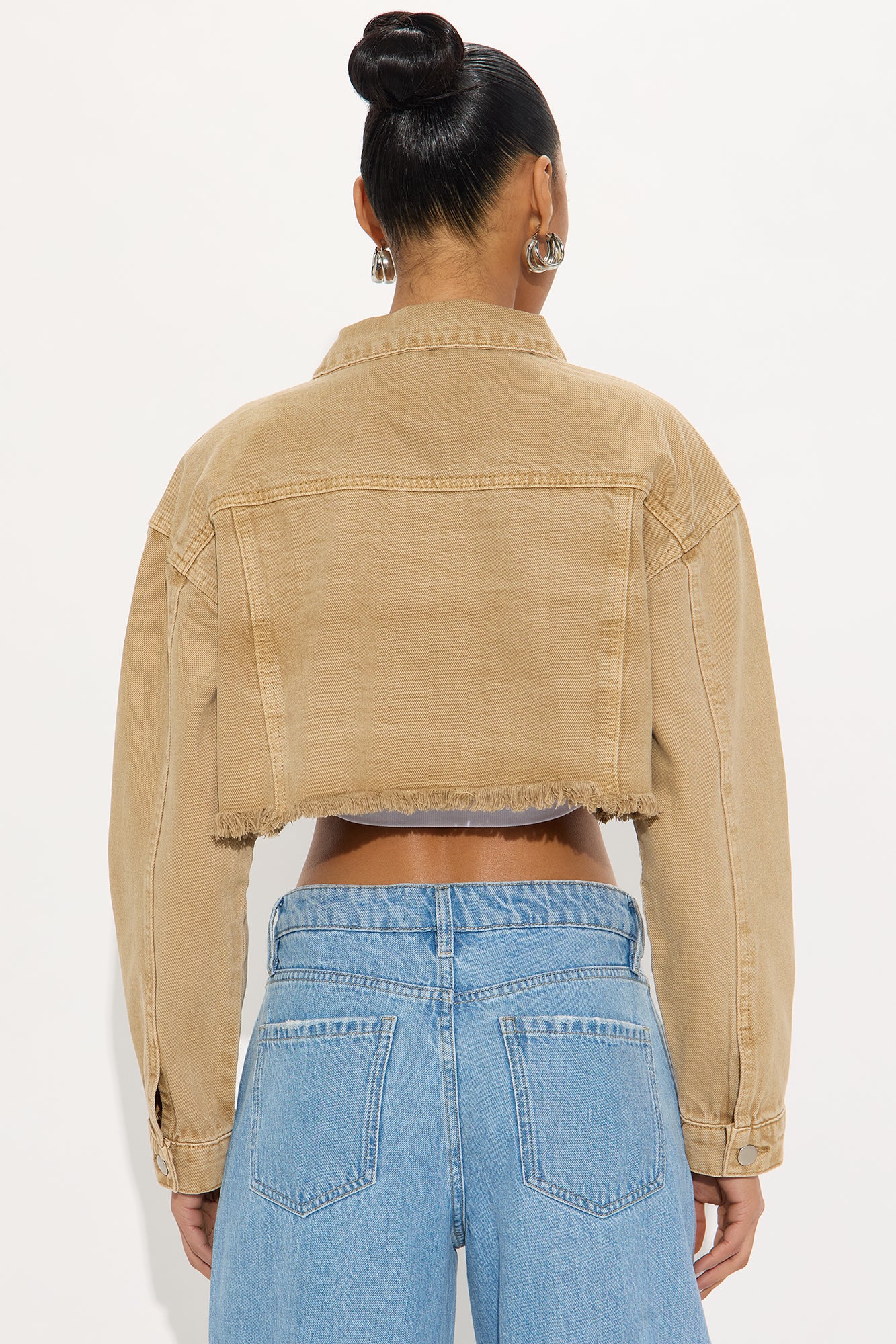 Raw Emotions Cropped Denim Jacket - Tan - Image 3