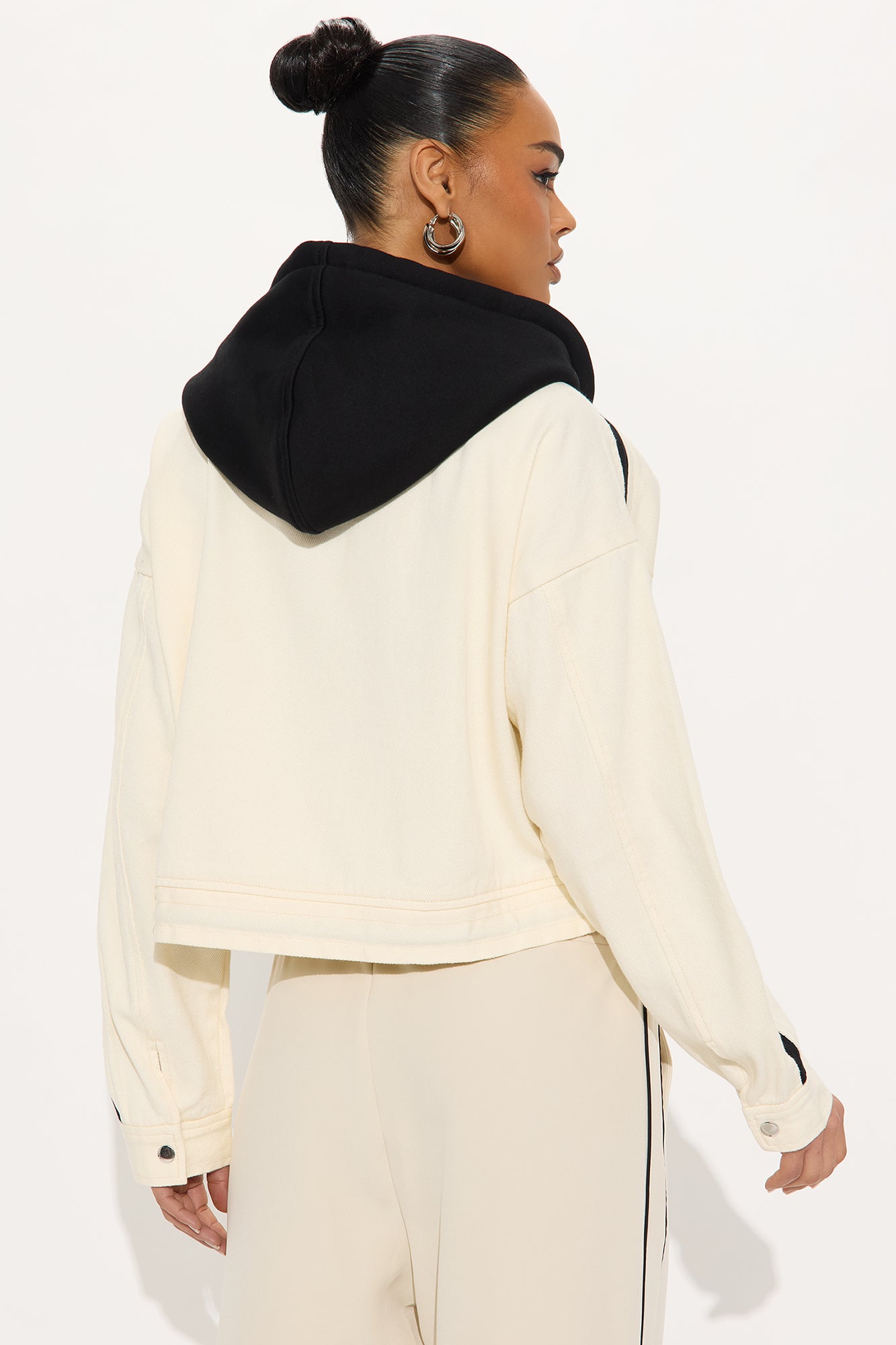 Catch Up Hooded Twill Jacket - Cream - Image 3
