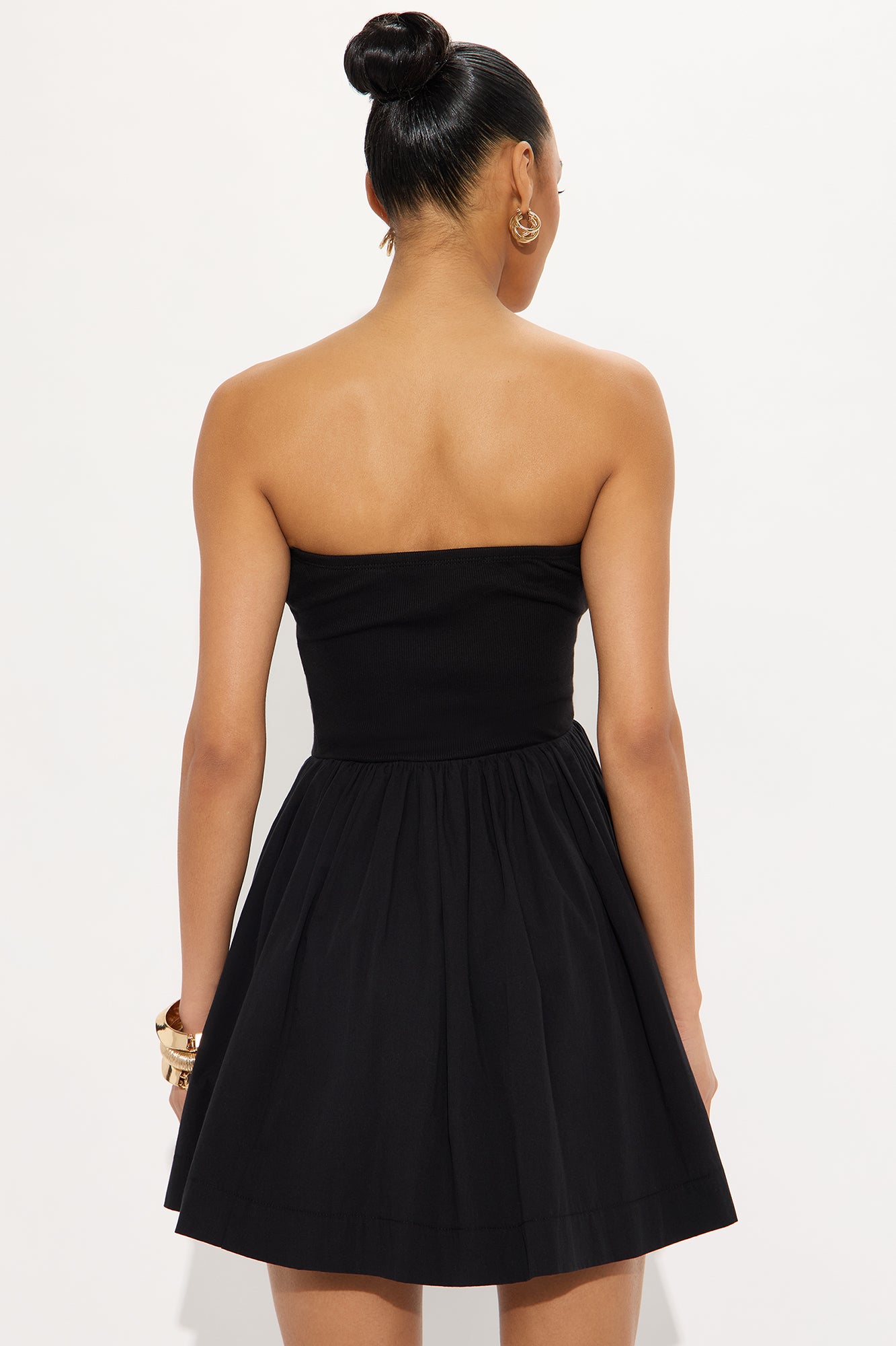 Adele Strapless Poplin Mini Dress - Black - Image 3