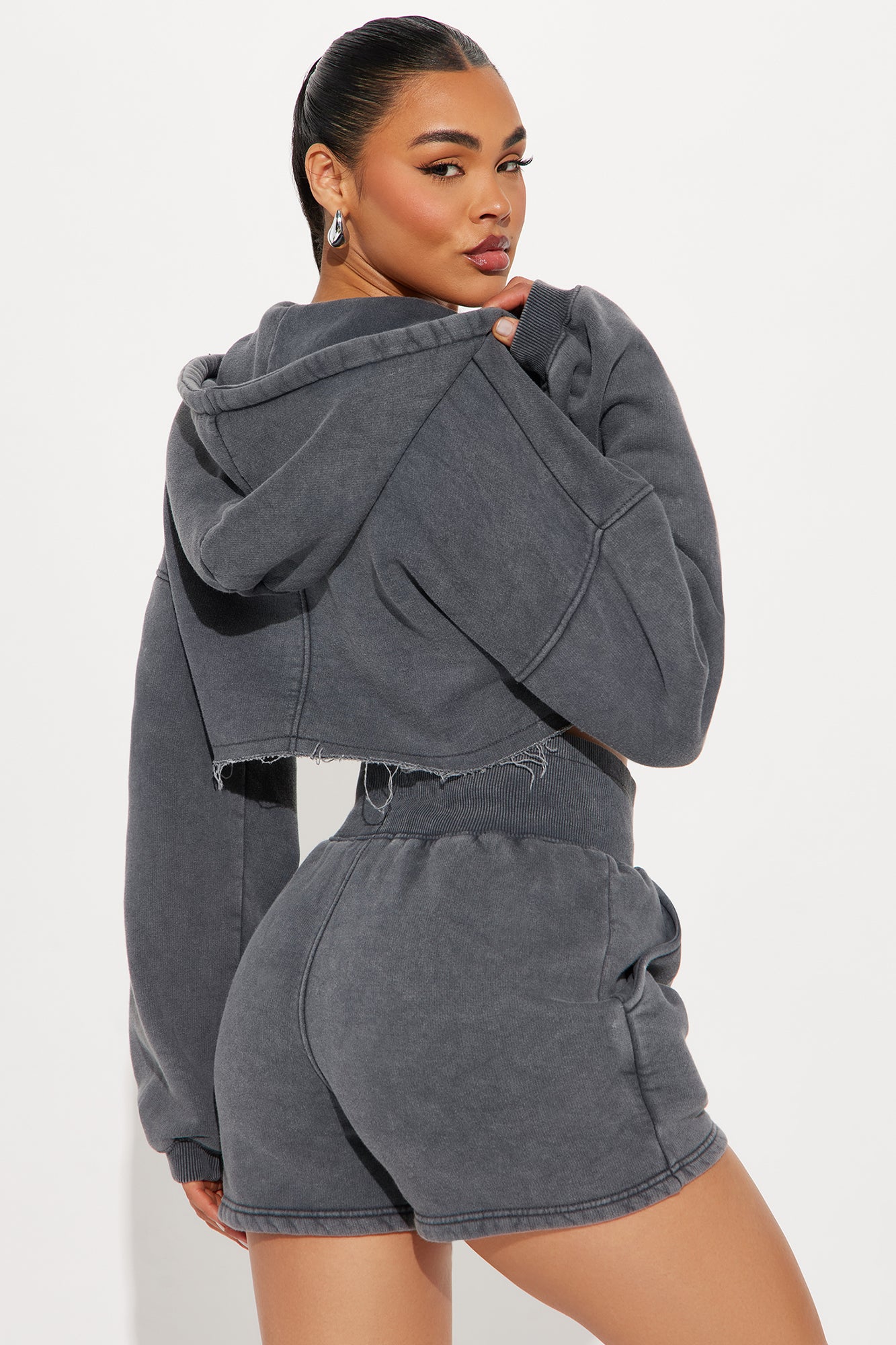 On The Go Fleece Short Set - Charcoal - Image 3