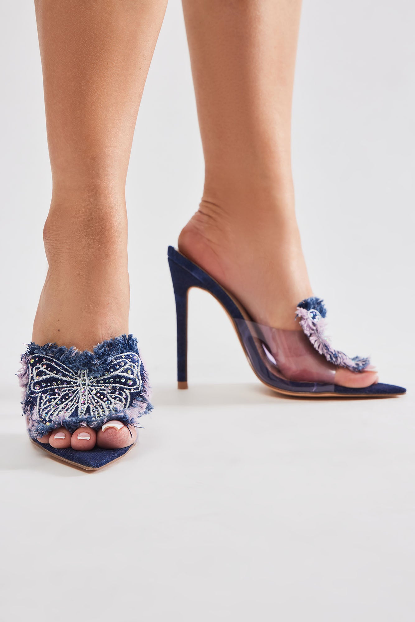 Fly Girl Denim Butterfly Mules - Purple - Image 4