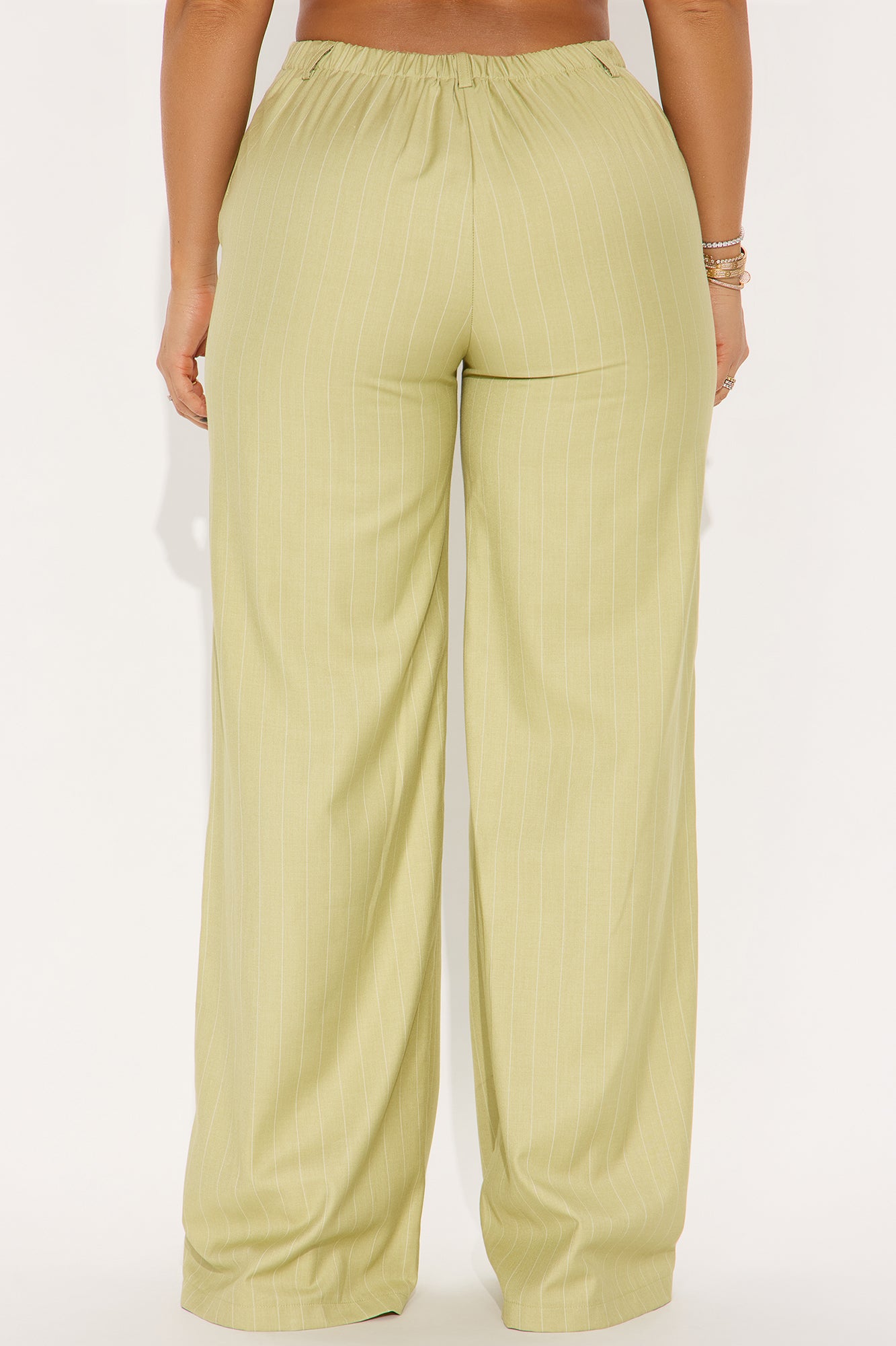 Yessica Pinstripe Wide Leg Trouser - Sage - Image 3