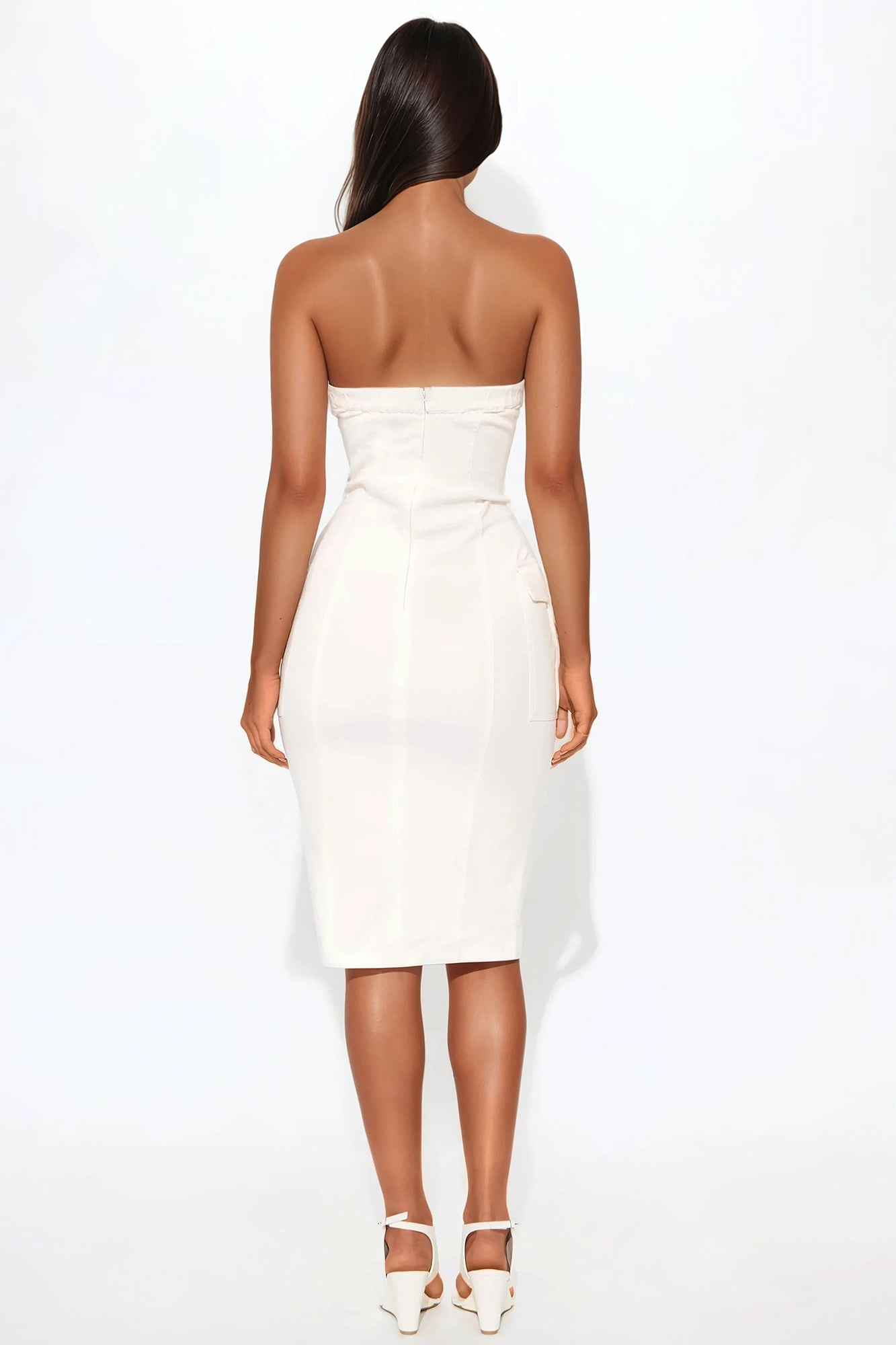 Center Of Attention Denim Cargo Midi Dress - White Wash - Image 3