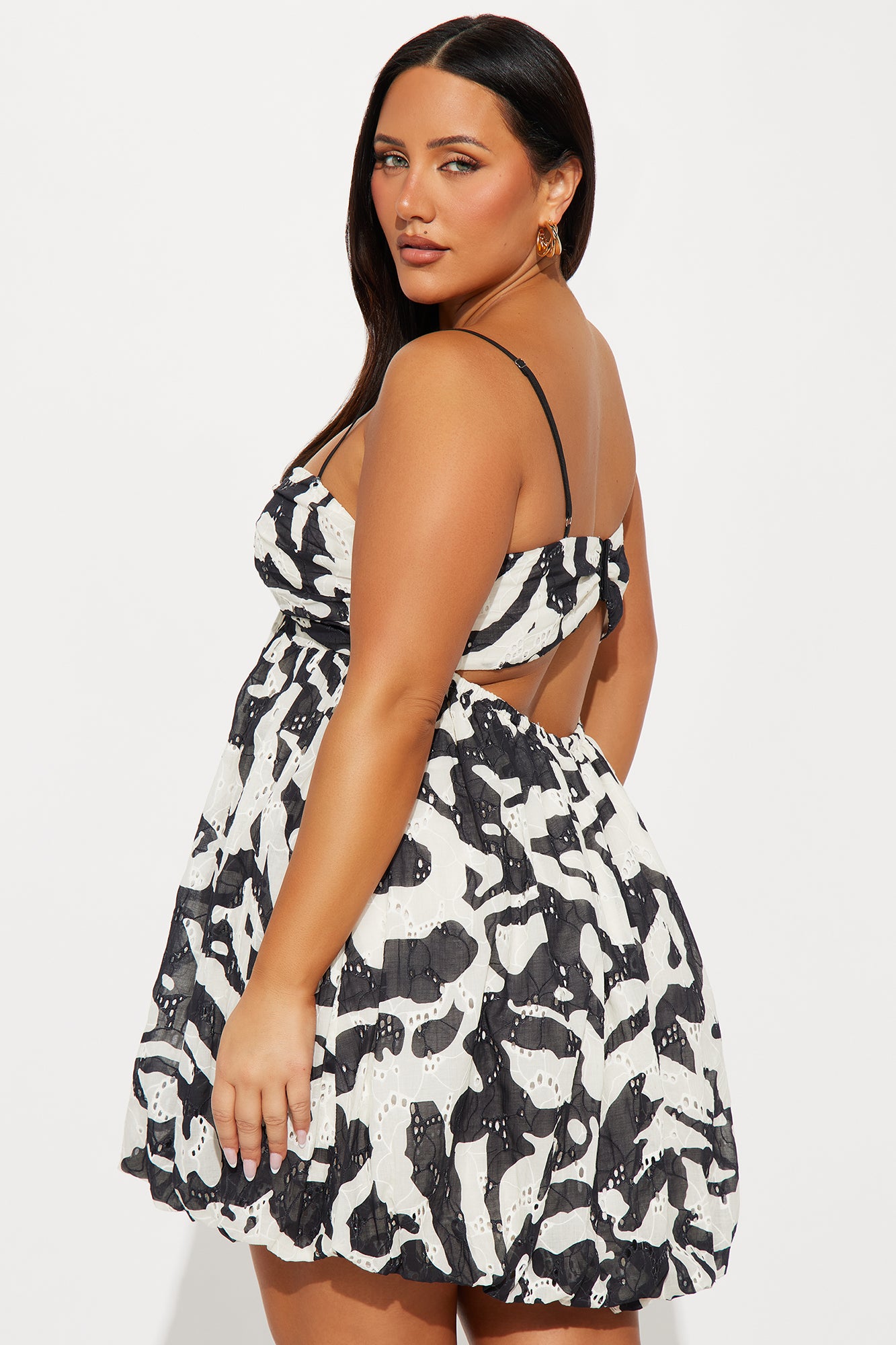 Bali Print Eyelet Bubble Mini Dress - Black/combo - Image 6