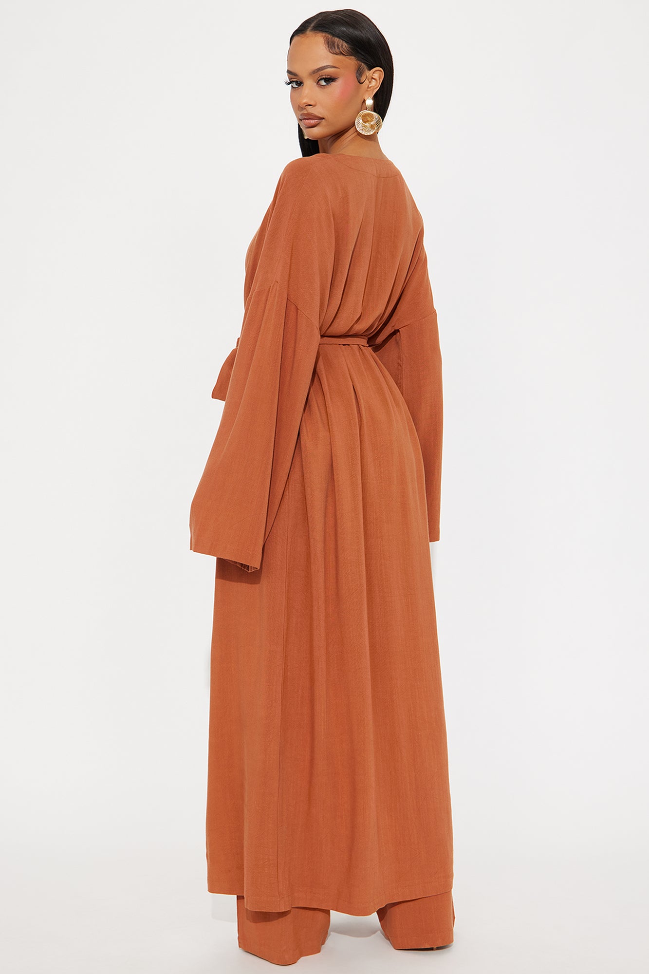 Vacay Vibe Linen Wide Leg Pant Set - Rust - Image 3