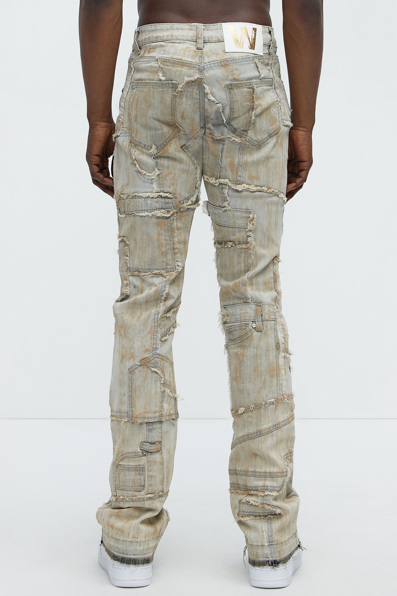 Stacked Skinny Flare Finish The Job Patch Frayed Jeans - Light Wash - Image 5