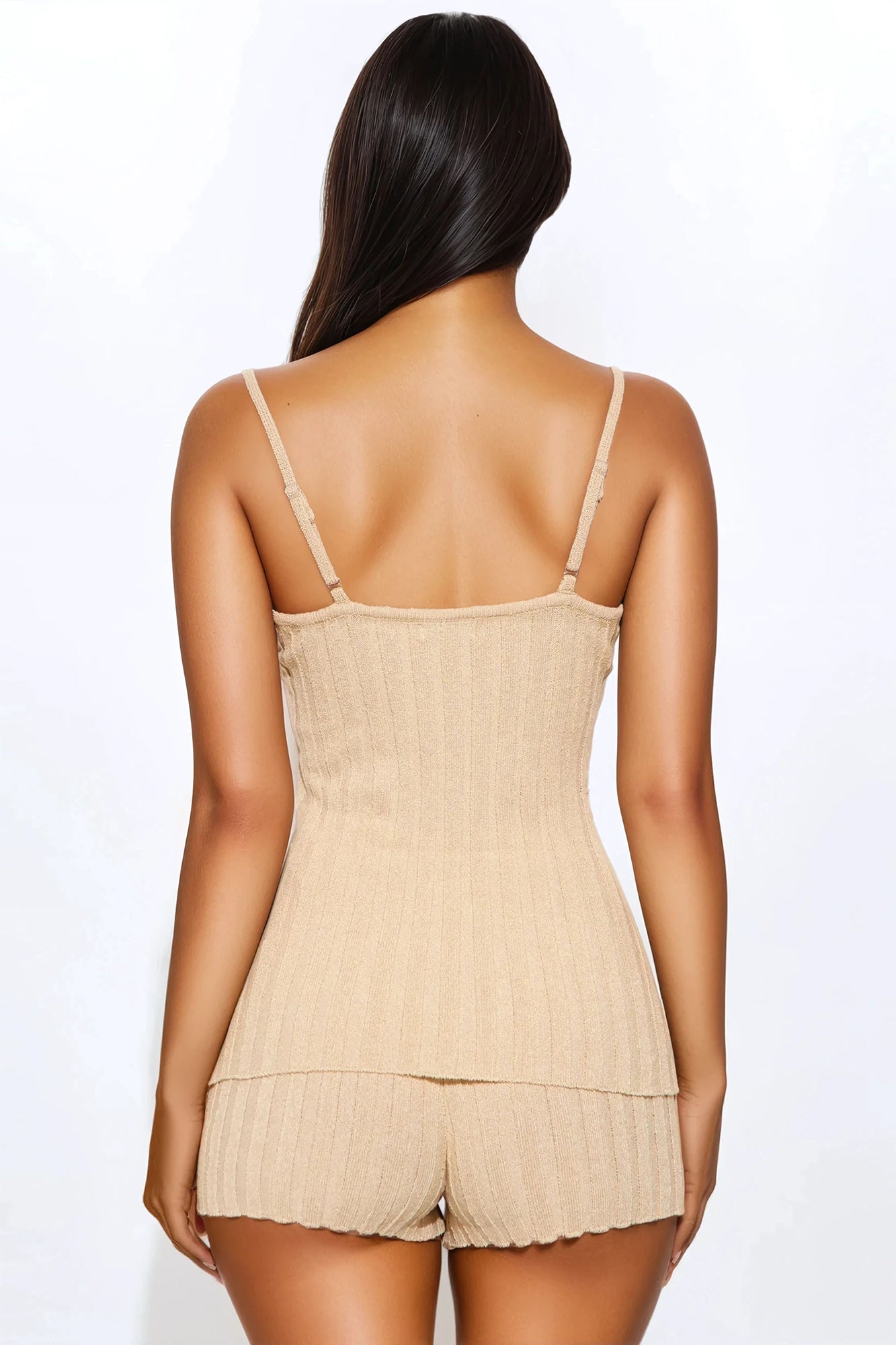 Mia Pointelle Sweater Short Set - Beige - Image 3