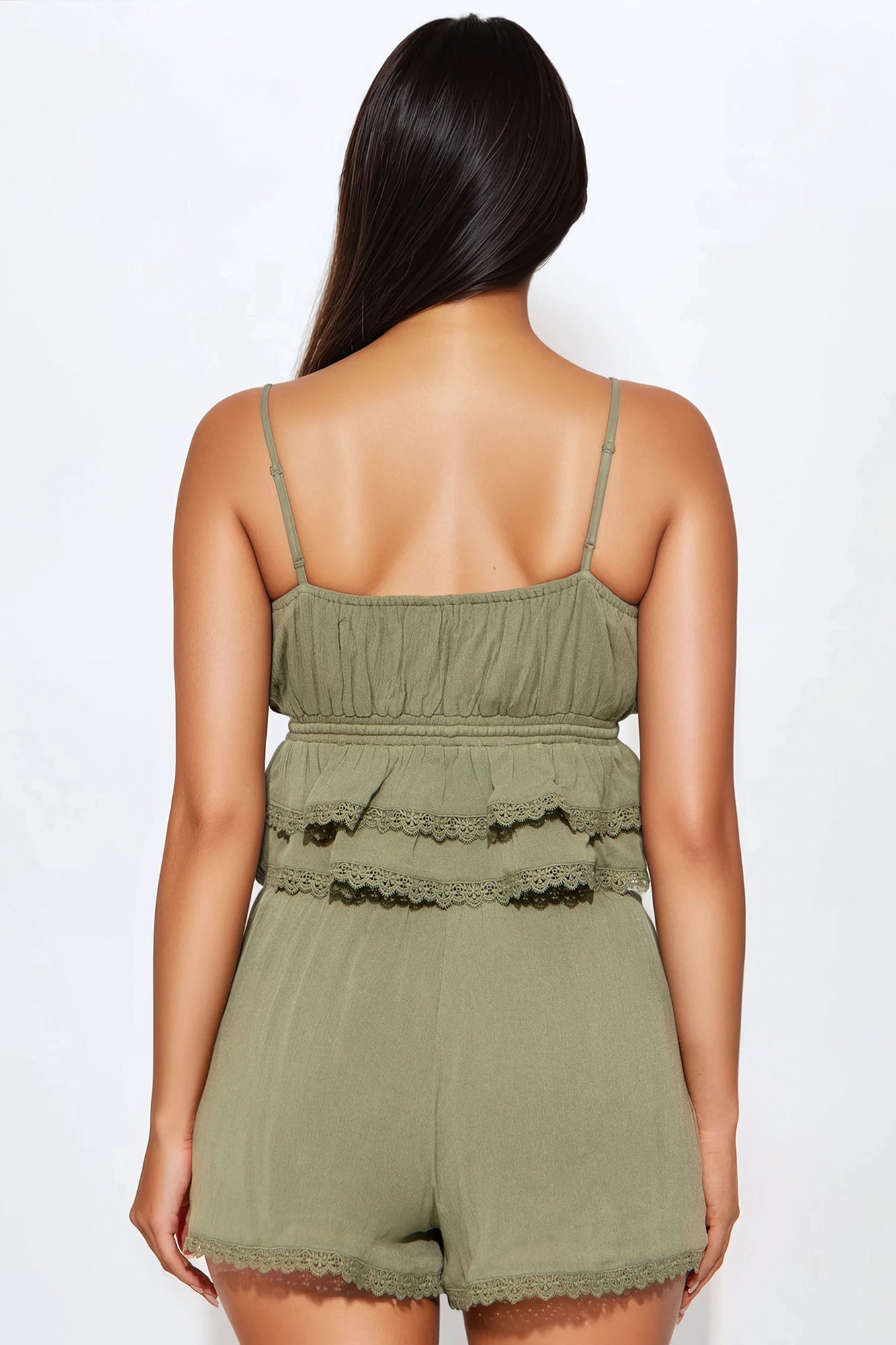 Annabelle Lace Trim Short Set - Olive - Image 3
