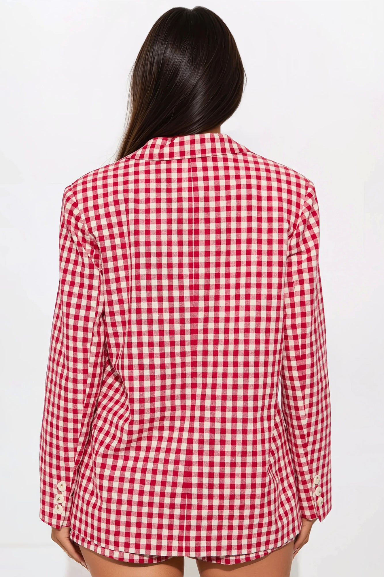 Gina Gingham Linen Oversized Blazer - Red - Image 3