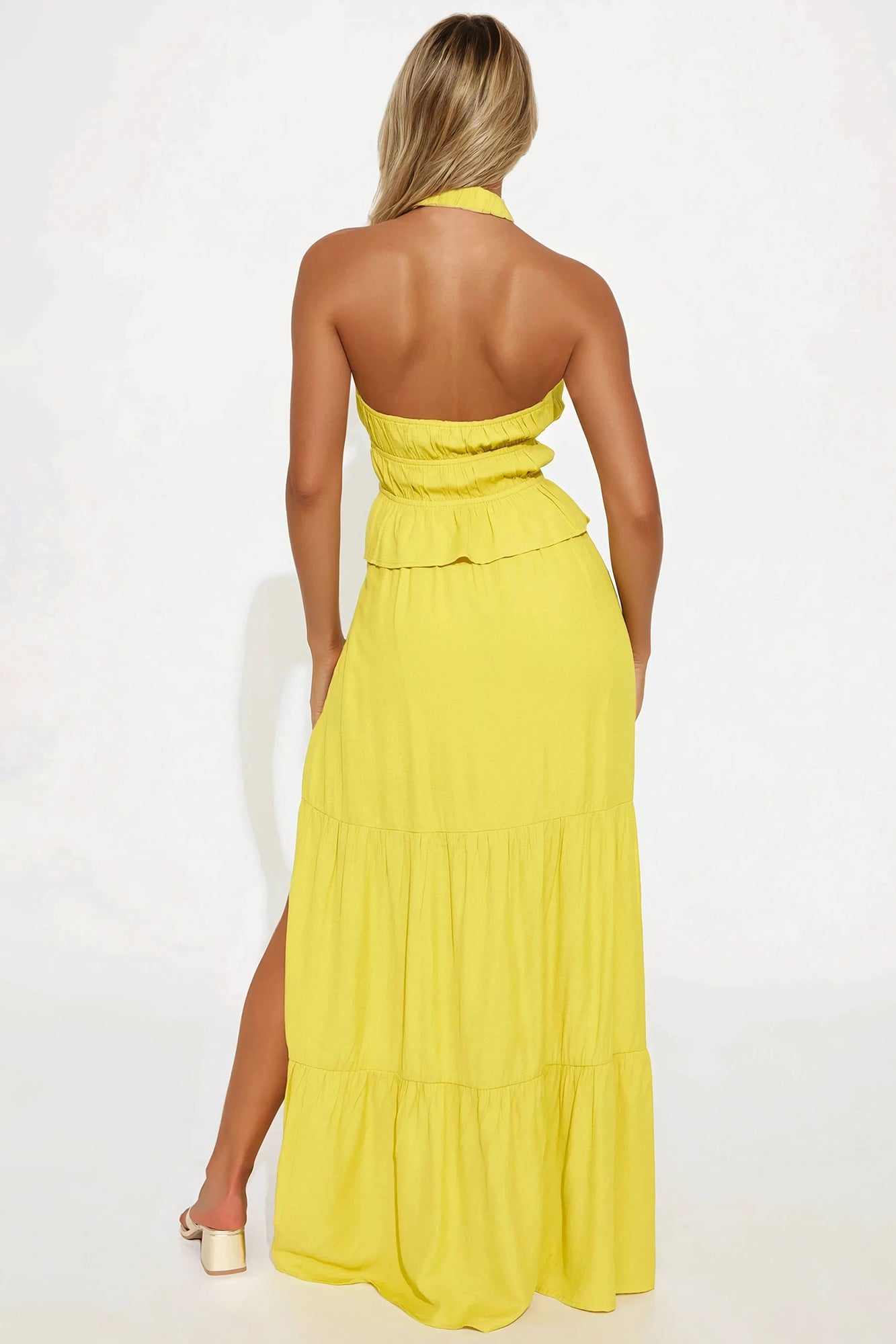 Valerie Boho Linen Skirt Set - Chartreuse - Image 3