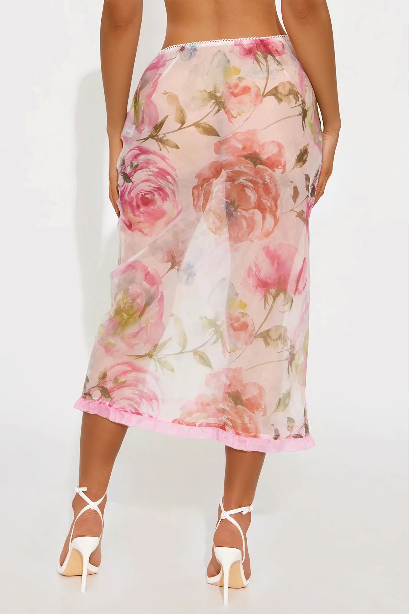 Afternoon Tea Sheer Floral Midi Skirt - Pink/combo - Image 3