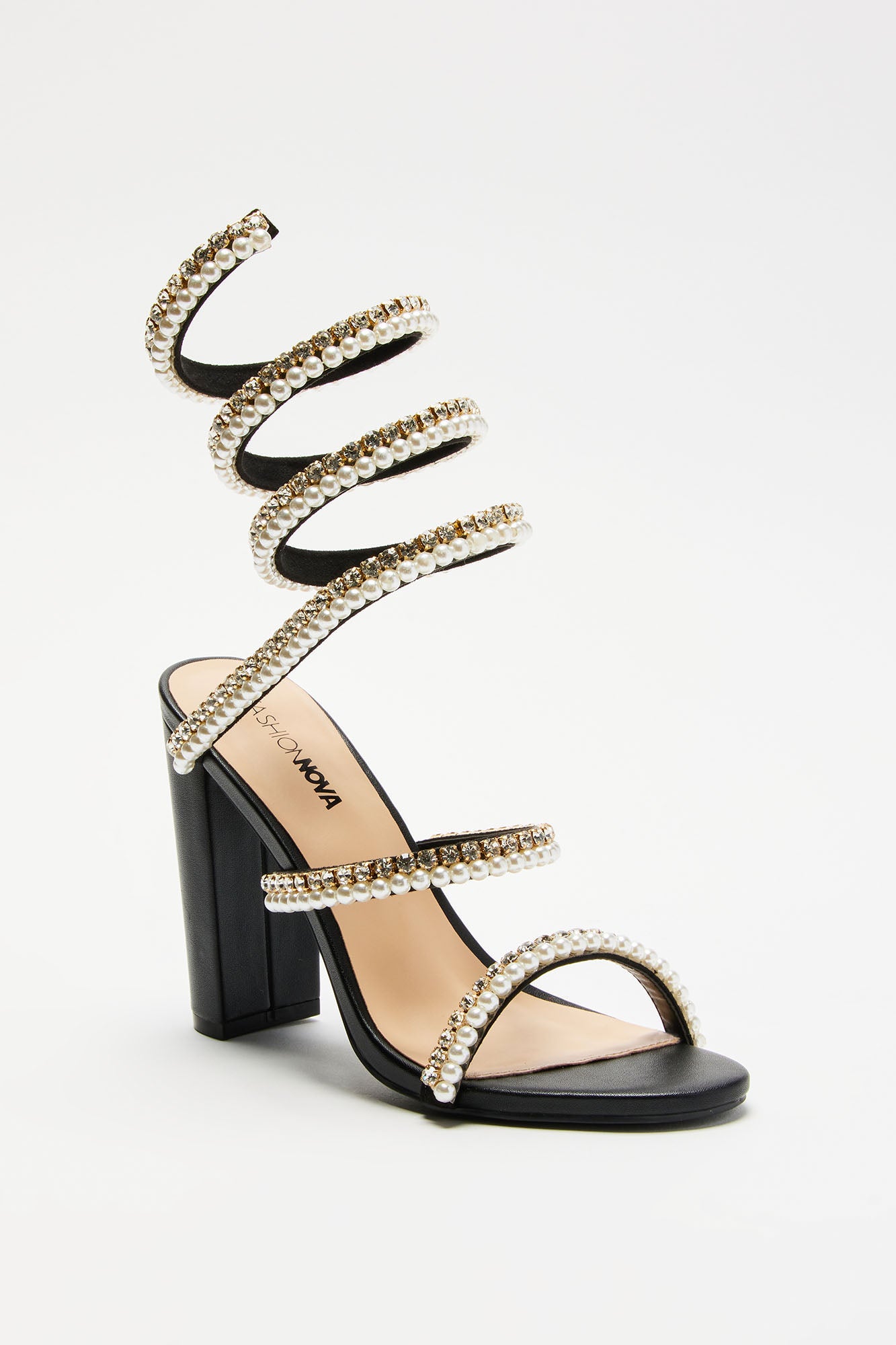 Xenia Pearl Wrap Up Heels - Black - Image 3