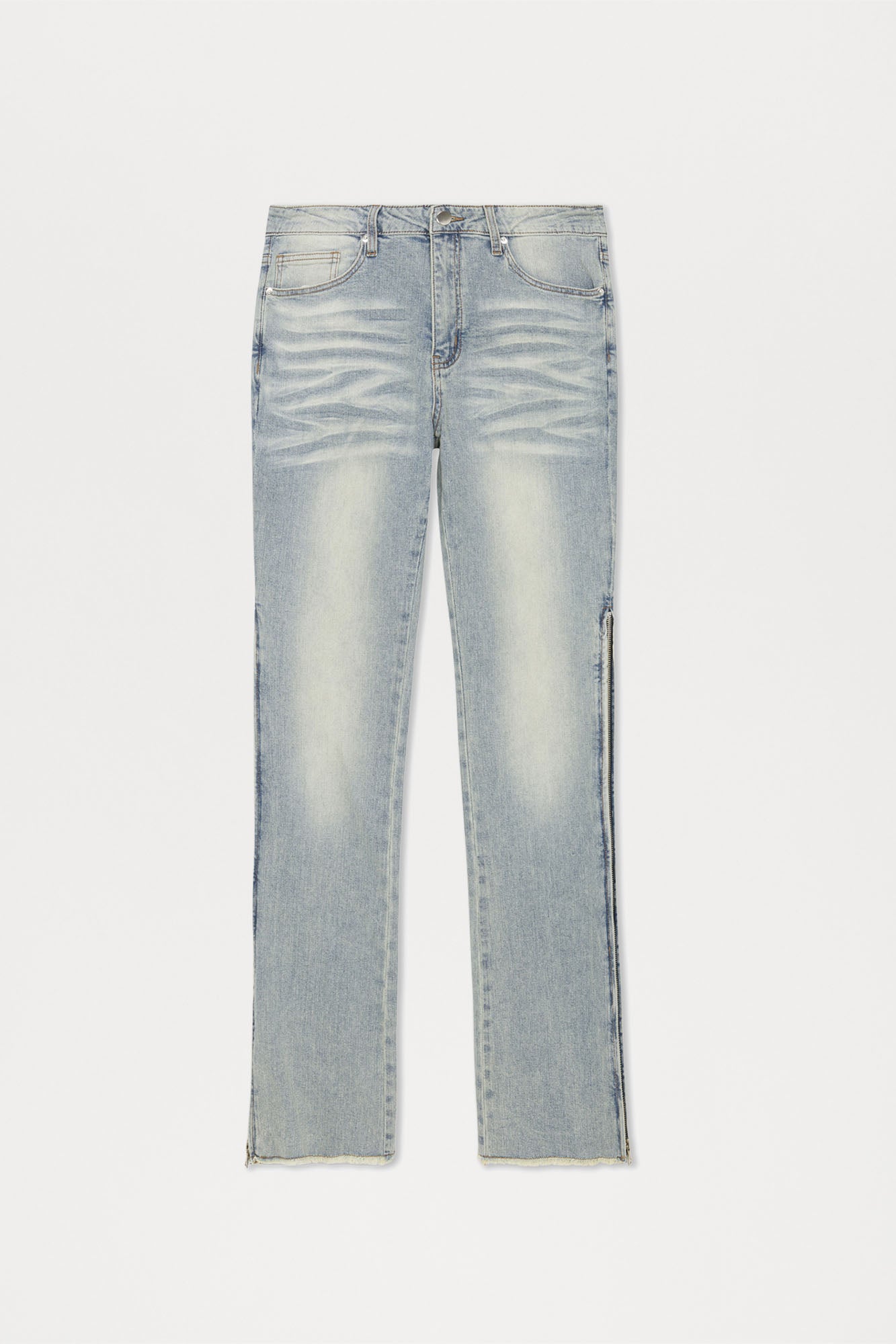 Along Side Zipper Stacked Skinny Flare Jeans - Light Blue Wash - Image 9