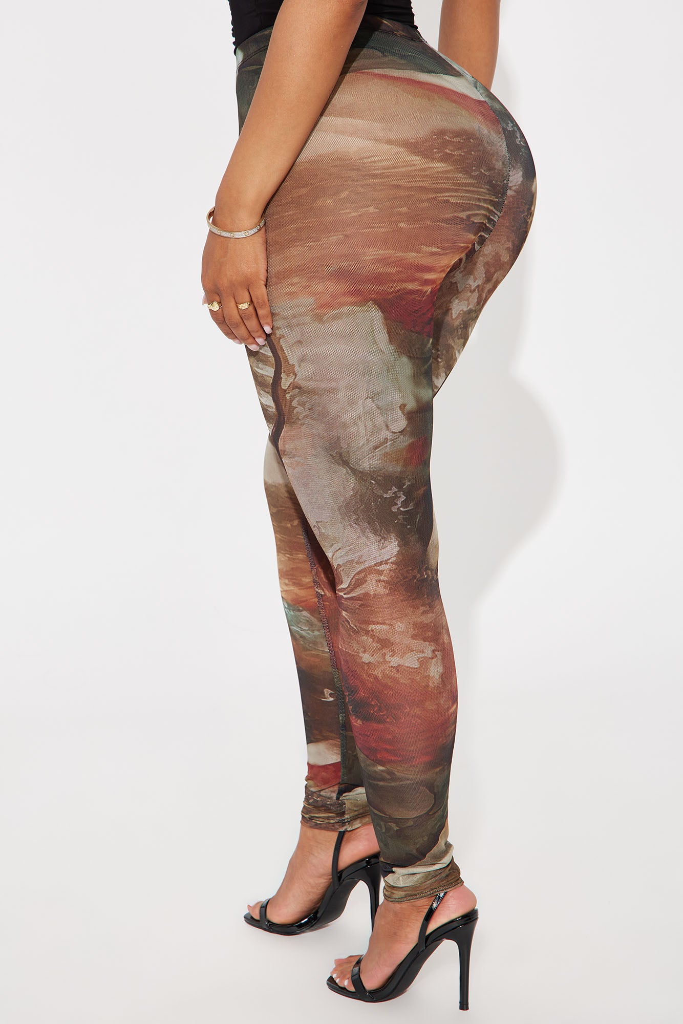 Avalina Floral Print Mesh Legging - Brown Combo - Image 3