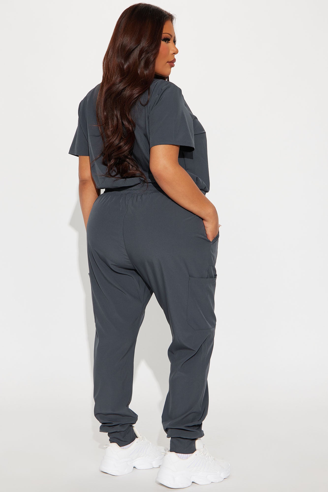 Full Shift Stretch Jogger Scrub Uniform Jumpsuit - Charcoal - Image 6